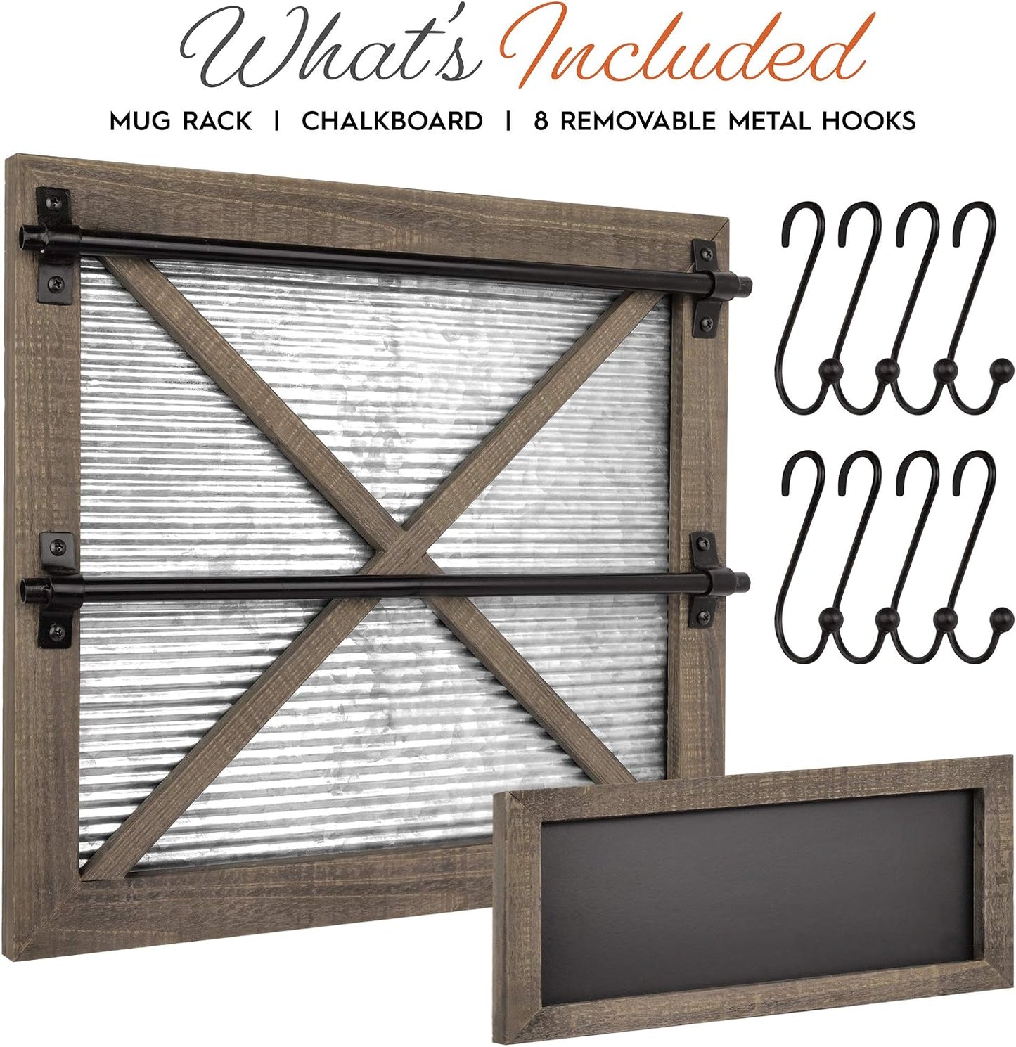 Autumn Alley Rustic Farmhouse Mug Rack Wall Mounted with Blackboard for Coffee Sign Decor - Galvanized Farmhouse