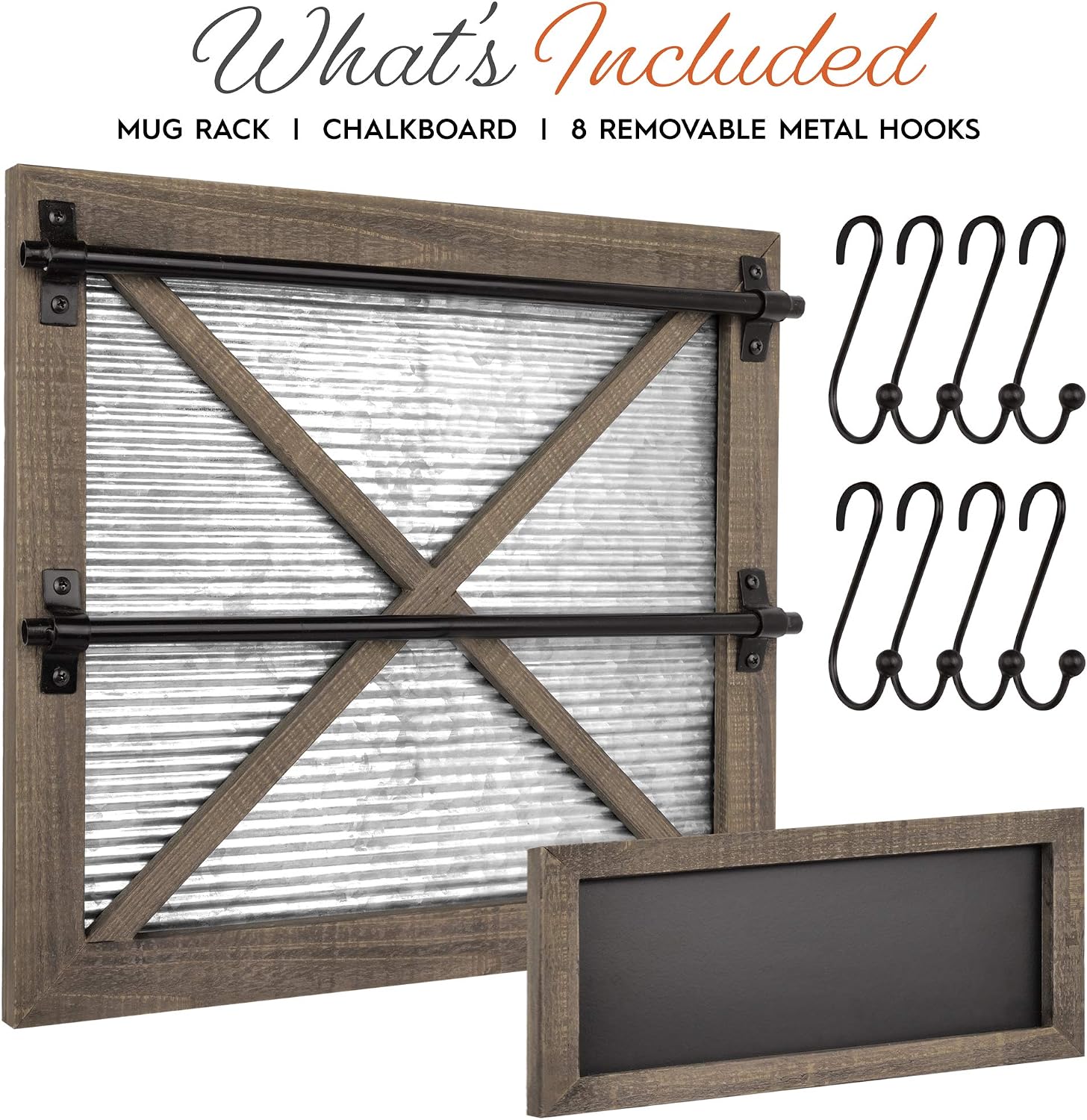 Autumn Alley Rustic Farmhouse Mug Rack Wall Mounted with Blackboard for Coffee Sign Decor - Galvanized Farmhouse