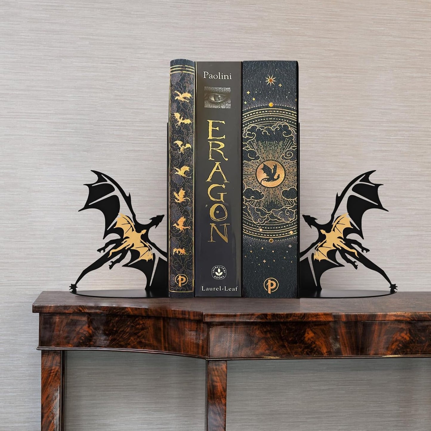 Metal Dragon Bookends Stoppers Holder Stand for Desk Shelf Cool Dragon Bookends Decorative / Gold