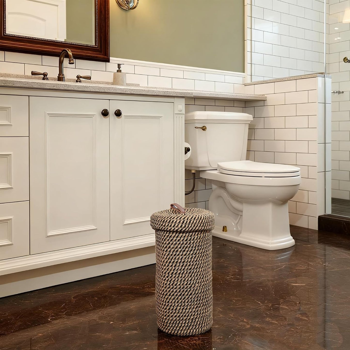 Handmade Cotton & Jute Toilet Paper Holder – Woven Toilet Paper Stand & Storage Basket with Lid, Freestanding Organizer