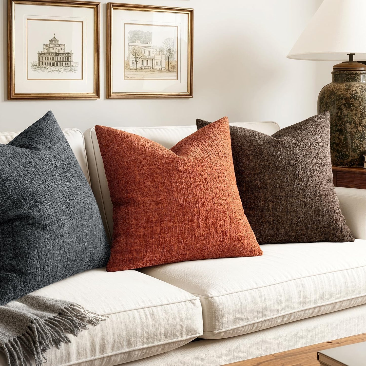 Decorative Throw Pillow Covers Couch Pillow Covers Soft Textured / 18 x 18 / Dark Grey / Set of 2