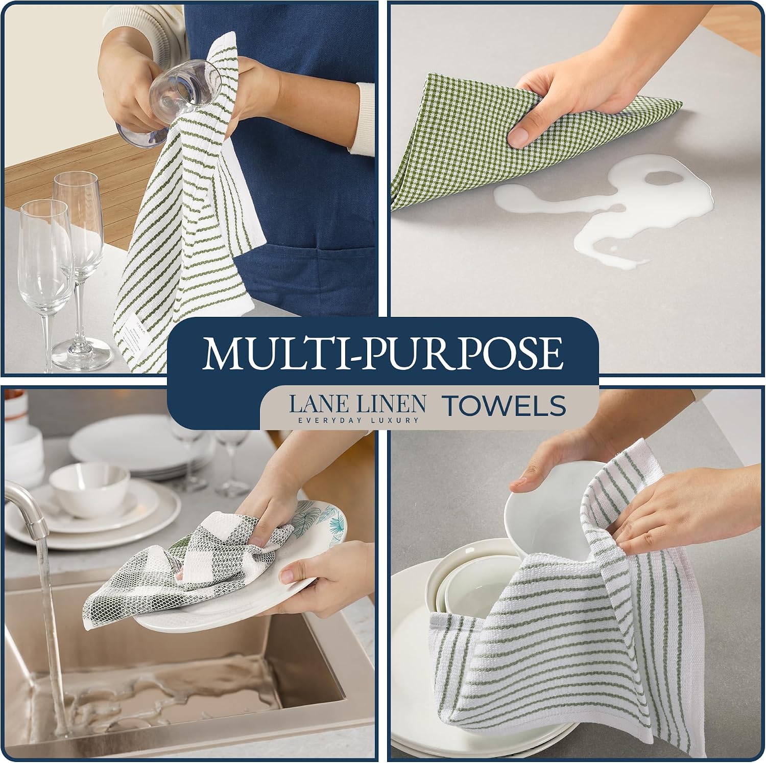 LANE LINEN Kitchen Towel and Pot Holder Sets 20 Pc - Eco Friendly Reusable Cotton Dish Towels, Soft Flour Sack Tea