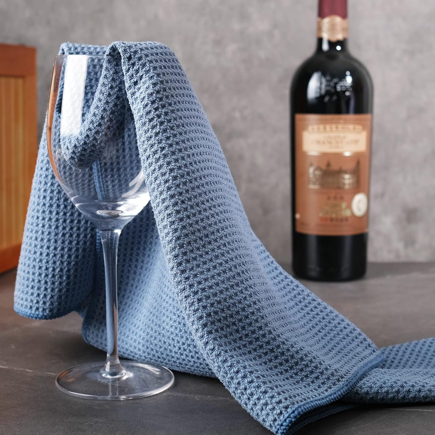 POLYTE 340 GSM Microfiber Waffle Kitchen Dish Tea Towel, 16x28 in, 12 Pack | Lint Free, Quick Dry
