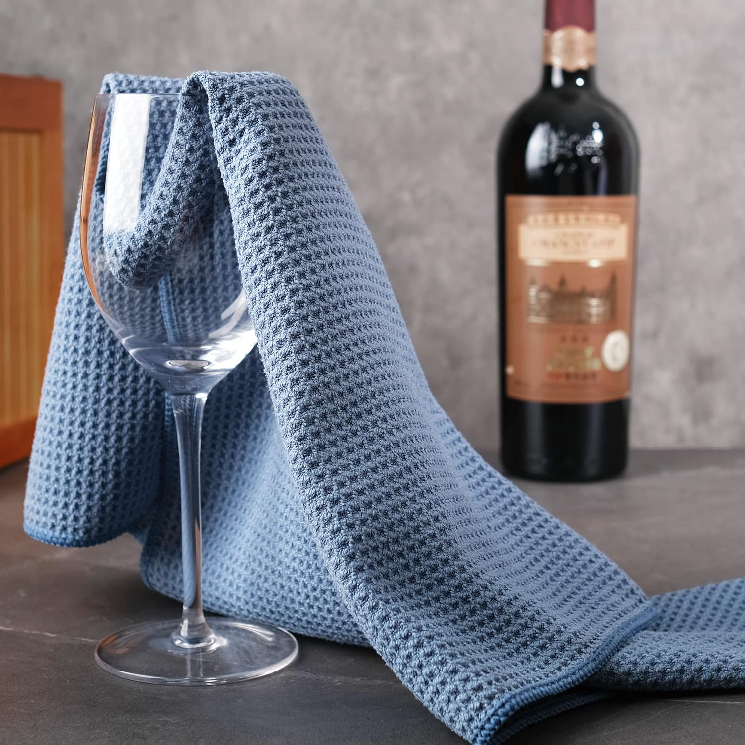 POLYTE 340 GSM Microfiber Waffle Kitchen Dish Tea Towel, 16x28 in, 12 Pack | Lint Free, Quick Dry