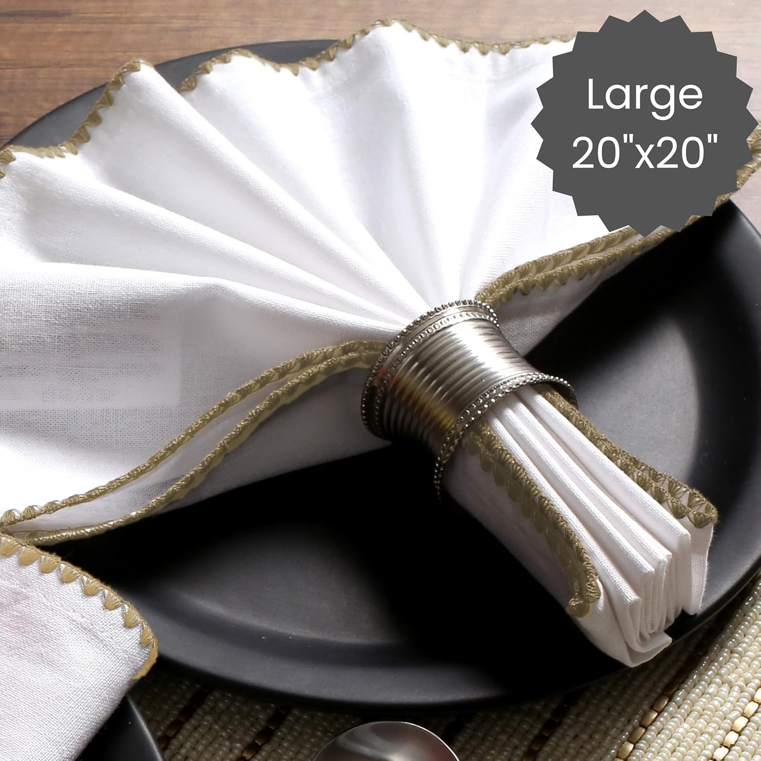 Cloth Napkins with Trim - Everyday Use Table Dinner Napkins - Soft Durable Washable - Ideal for Dinner Party Wedding