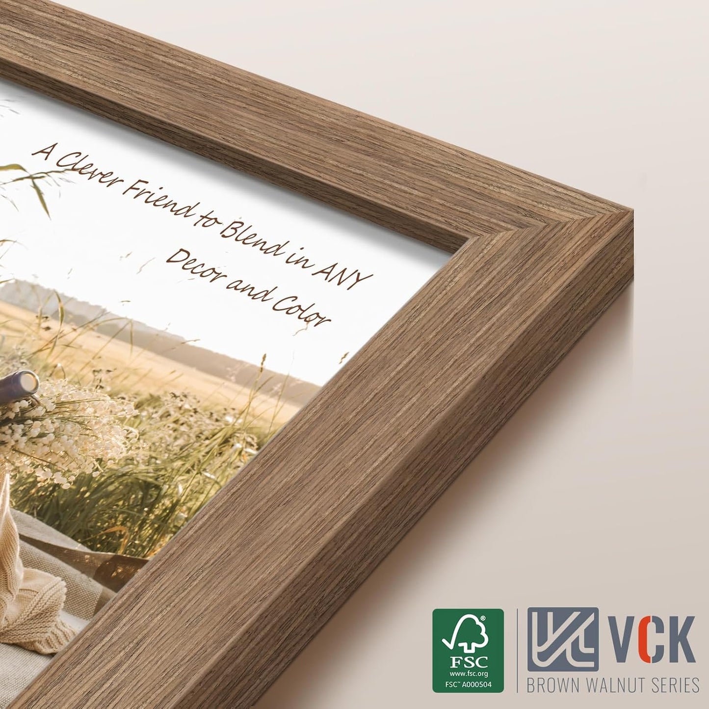 VCK 27x40 Poster Frame Walnut 4 Pack, Wide Thick Wood Border, for Prints | Exclusive Woodgrain, Wall Hanging, HD