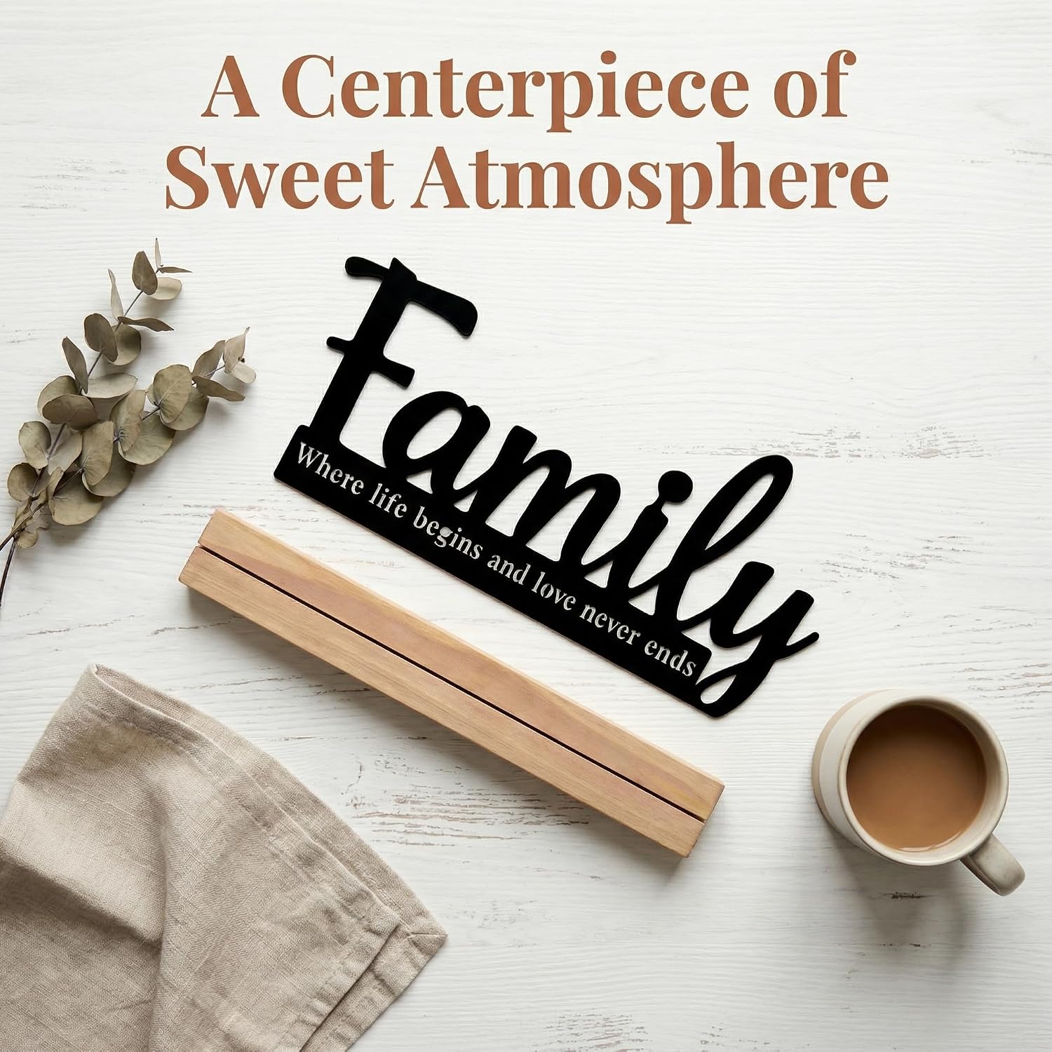 Metal Family Sign for Tabletop Decor / Black-family / 11.6 Inch