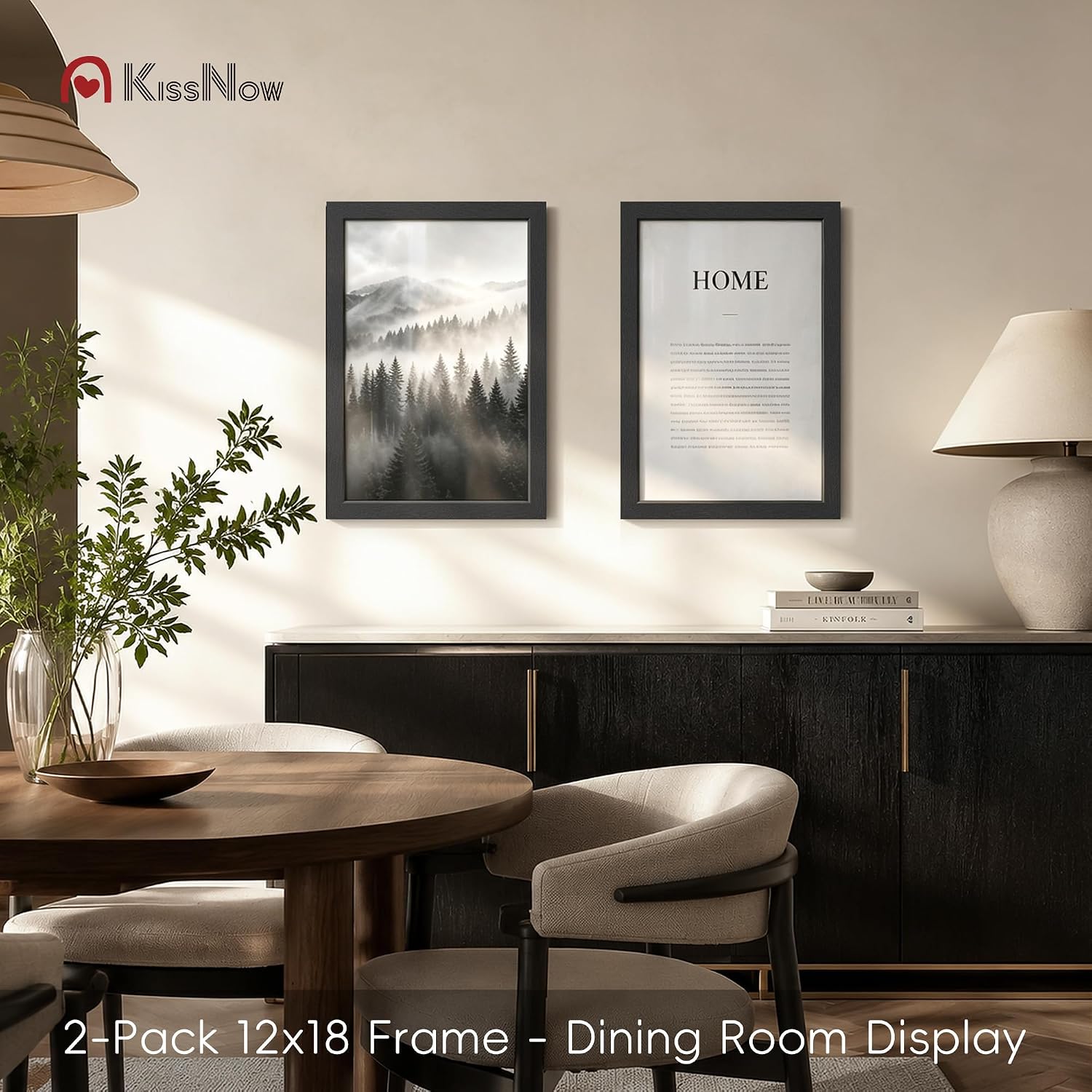 12x18 Poster Frame, Black Solid Wood, 2 Pack, Wall Hanging for Art | Thick & Wide Border, HD Plexiglass, Horizontal or