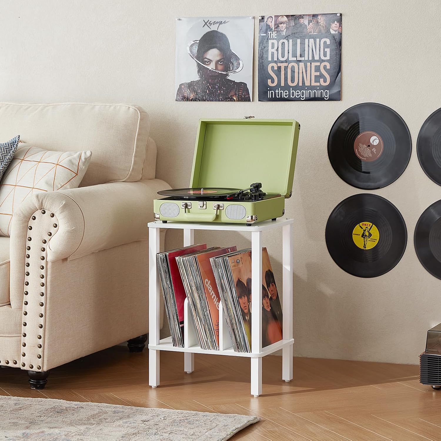 2-Tier Record Player Stand for Vinyl Records Storage End Table | Small Vinyl Record Holder Storage up to 100 Albums