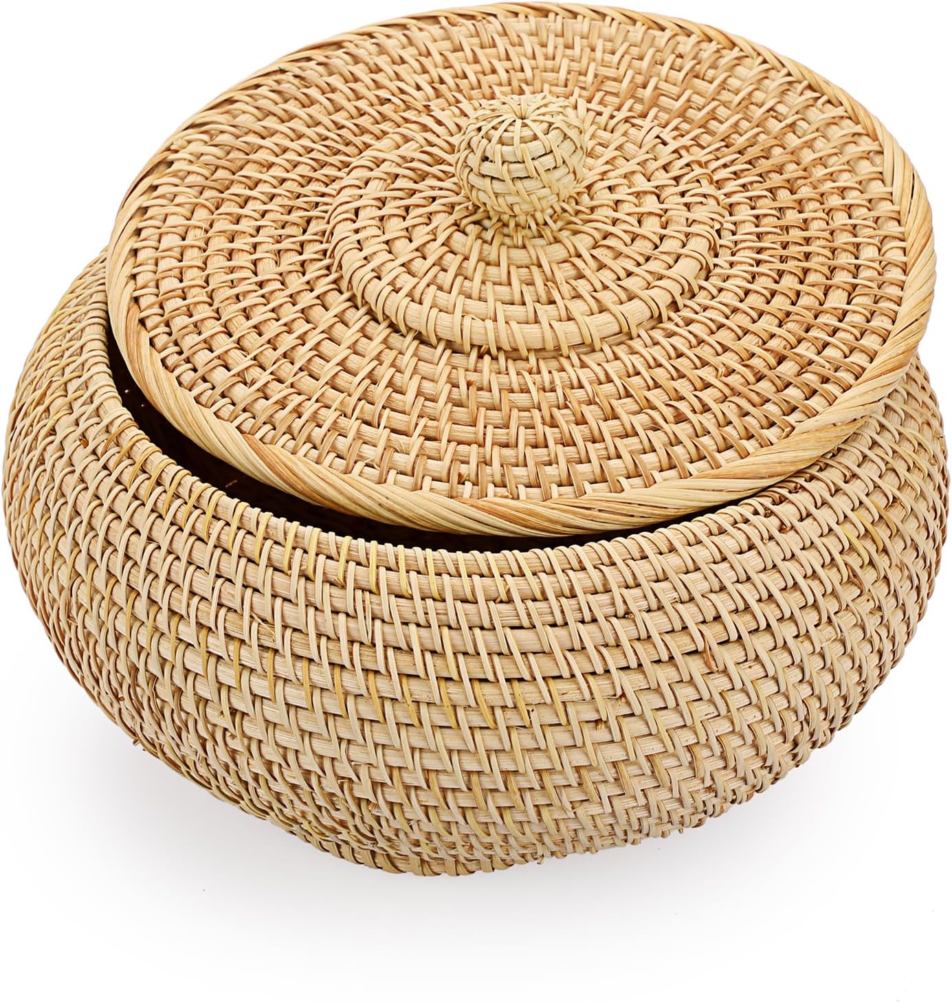 Round Rattan Basket Box / Small,7.9"d x 4.1"H / Natural Color