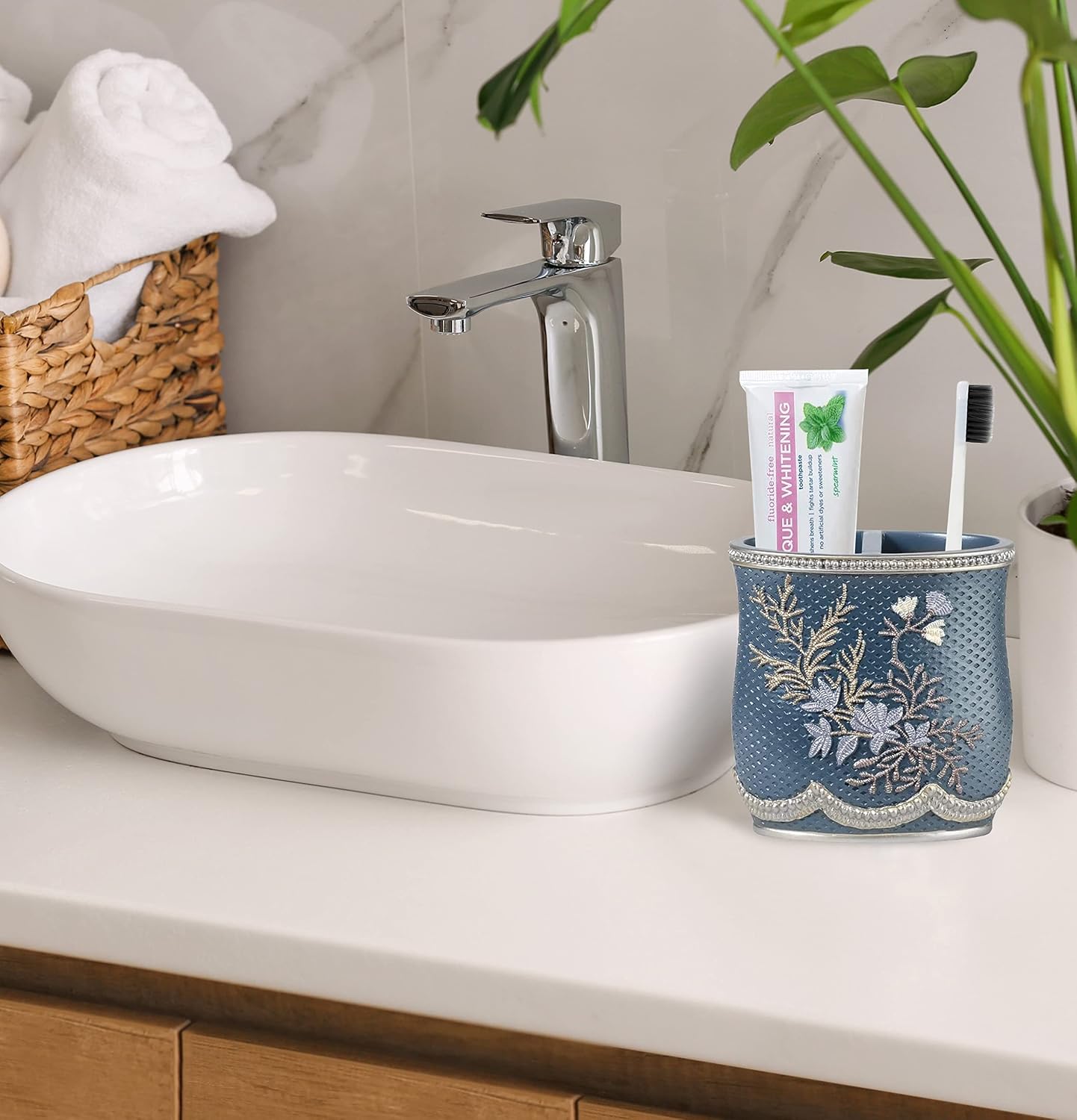 Zahari Home 4pc Capri Bathroom Accessories Sets Modern Classic Soap Dispenser, Tumbler, Tooth Brush Holder and Soap