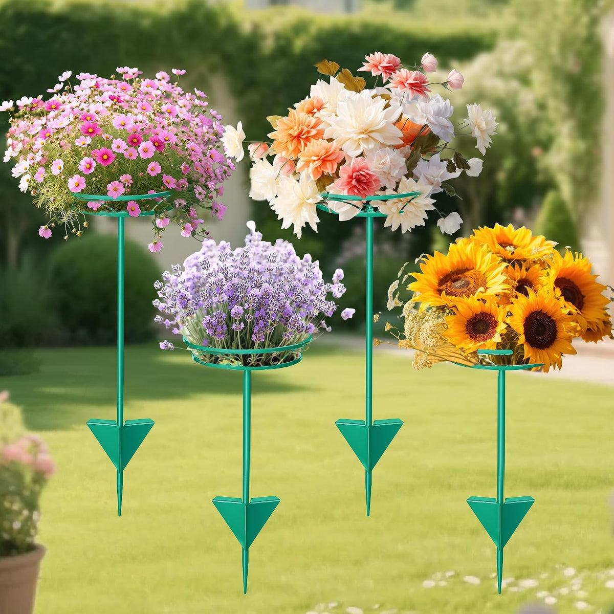 Tellingyou 4 Pack Adjustable Outdoor Flower Pot Stand, Plant Stands(Green) | Metal, Spring Summer Versatile Plant