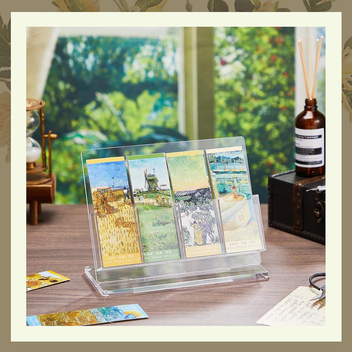 2 Pcs Acrylic Bookmark Display Holder, One-Layer 4 Slots | Freestanding Stand for Vendors Retail Store Craft Show Clear