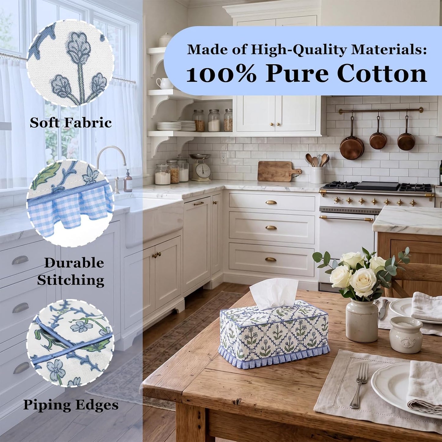 Ruffle Boho Fabric Tissue Box Cover / Trellis Floral