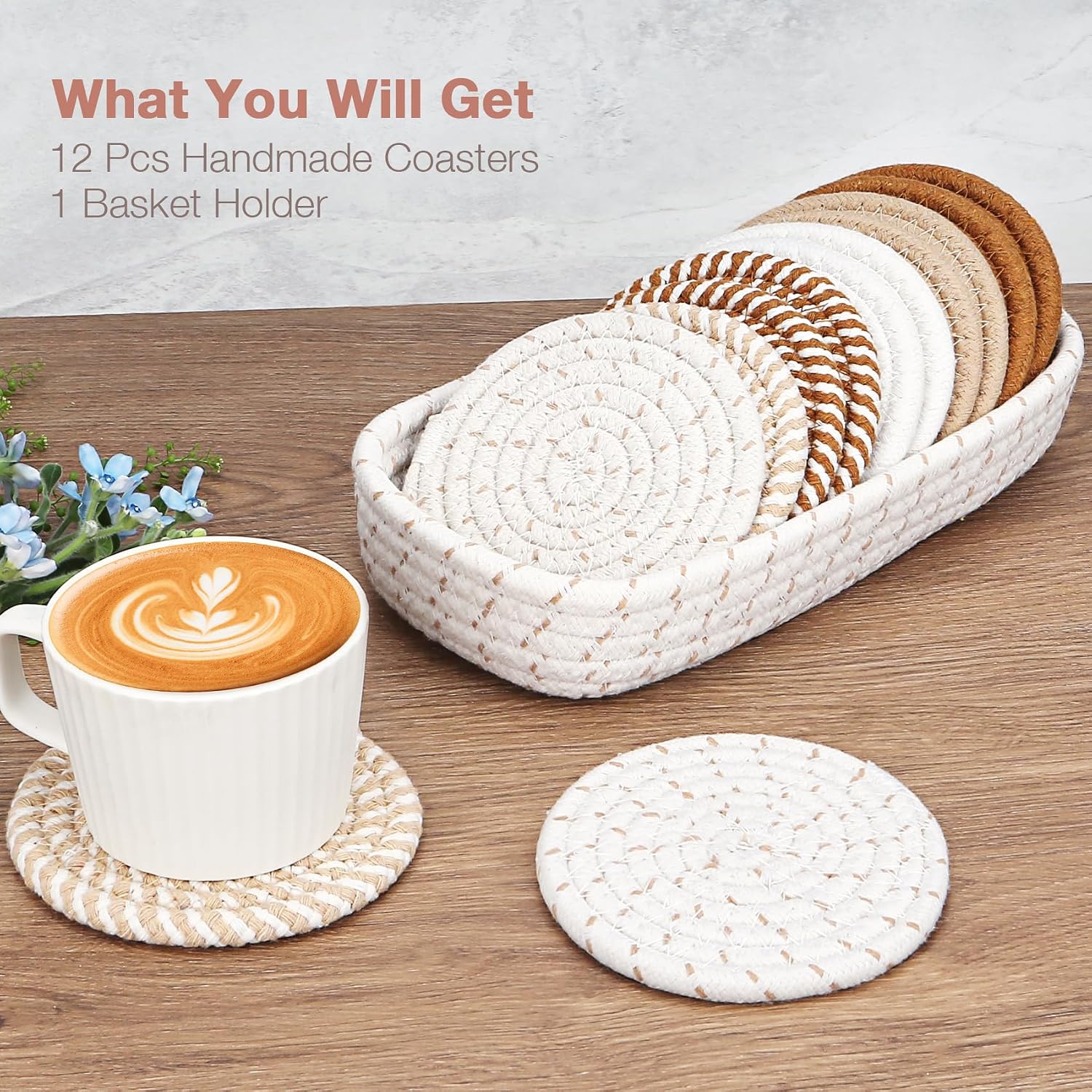 Coasters for Drinks / Brown + Basket / Set of 12