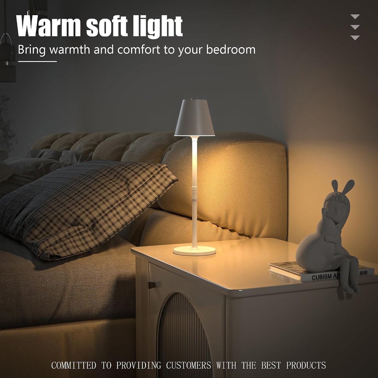 Timjorman 4-Pack Cordless Table Lamps - 5000mAh Rechargeable Battery Operated Desk Lamp, 3-Level Dimmable LED Night