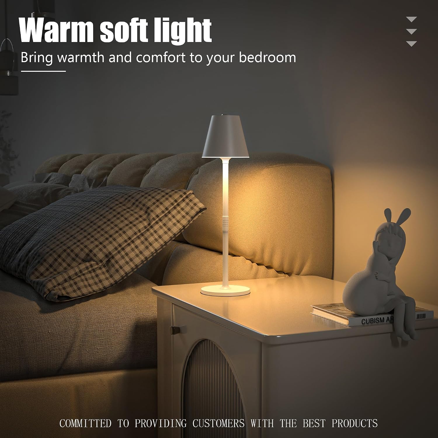 Timjorman 4-Pack Cordless Table Lamps - 5000mAh Rechargeable Battery Operated Desk Lamp, 3-Level Dimmable LED Night