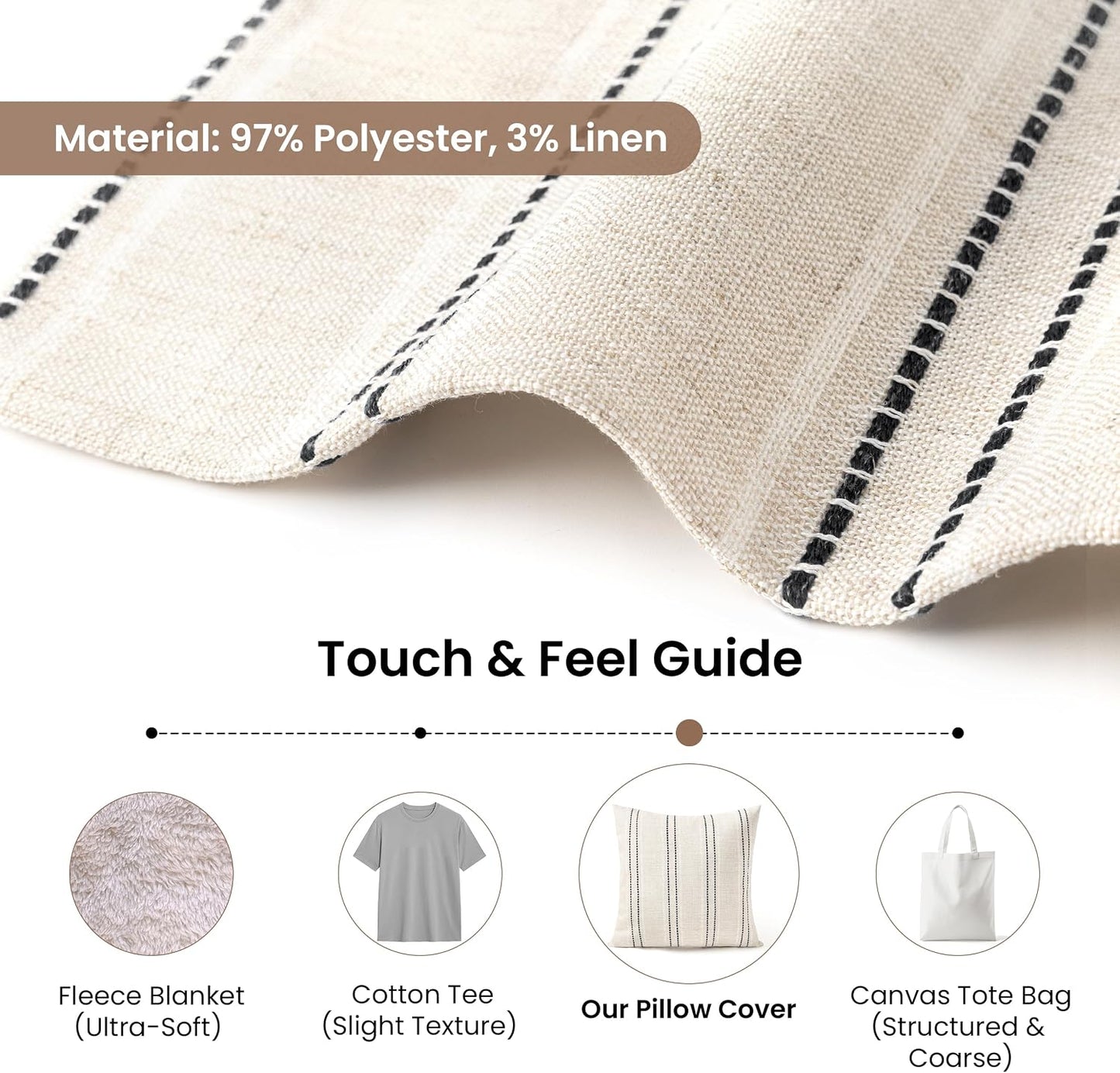 Boho Textured Pillow Case / Beige with White & Black / 18 x 18 / Set of 2