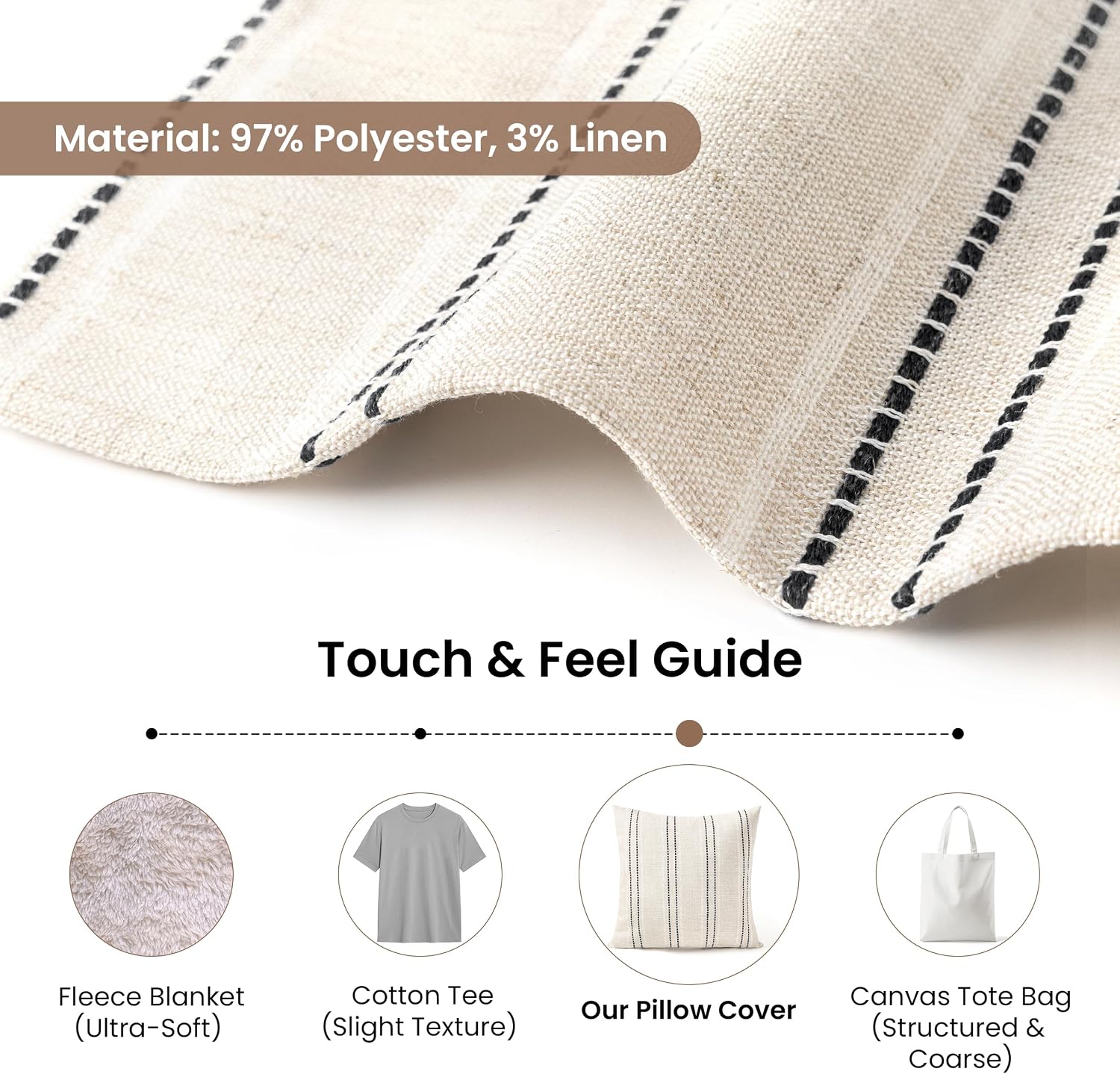 Boho Textured Pillow Case / Beige with White & Black / 18 x 18 / Set of 2