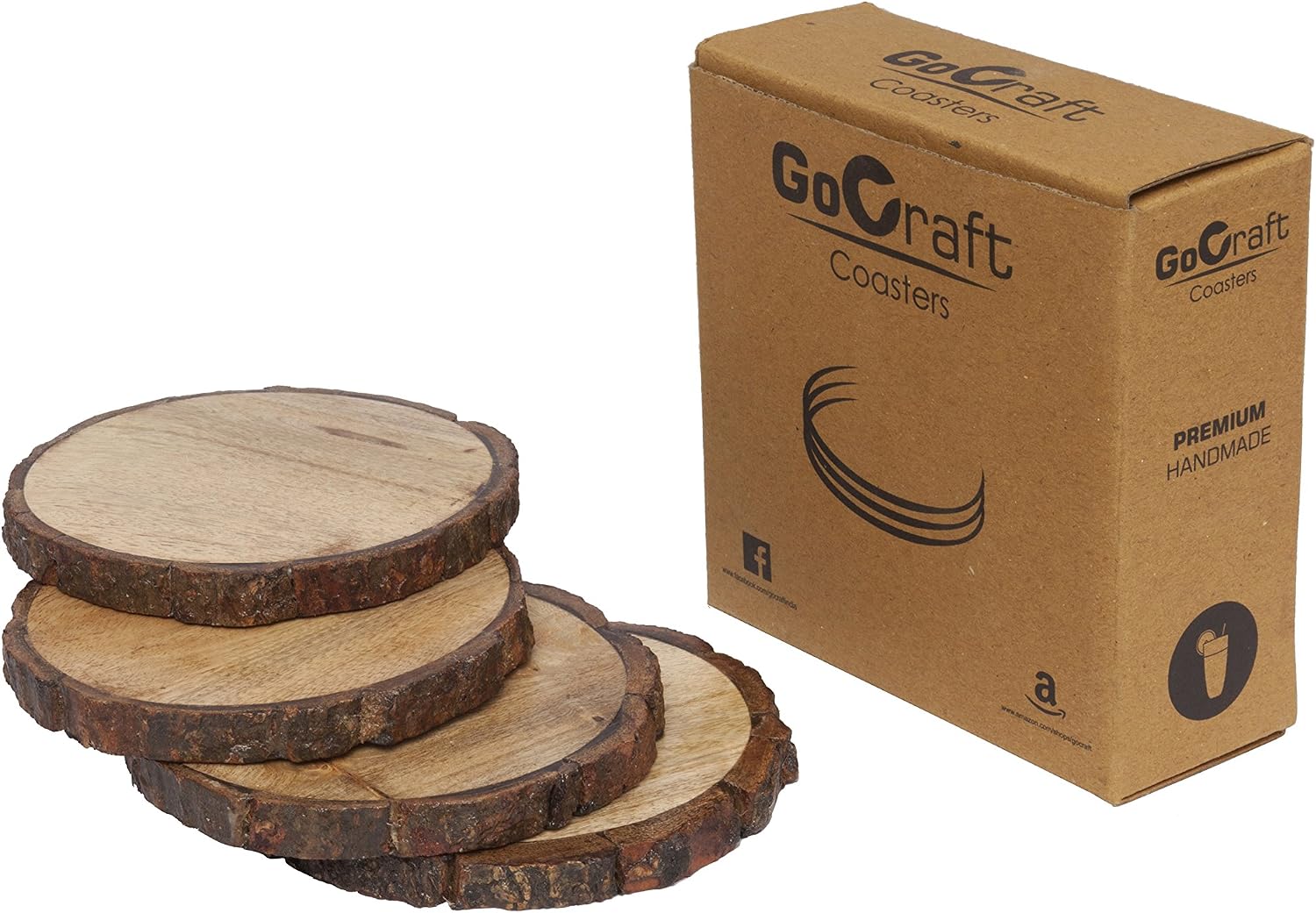 Mango Wood Coasters for Drinks / Natural / Set of 4