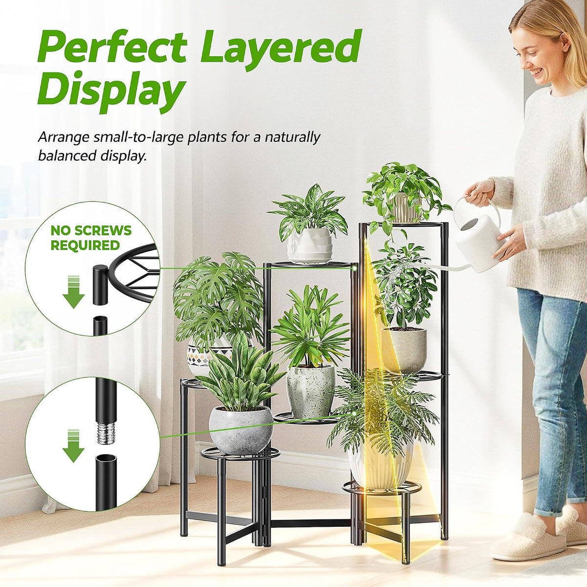 7 Tier Metal Patio Plant Stand Outdoor, Heavy Duty Flower Stands for Indoor Plants, Floding Tall Corner Shelf for
