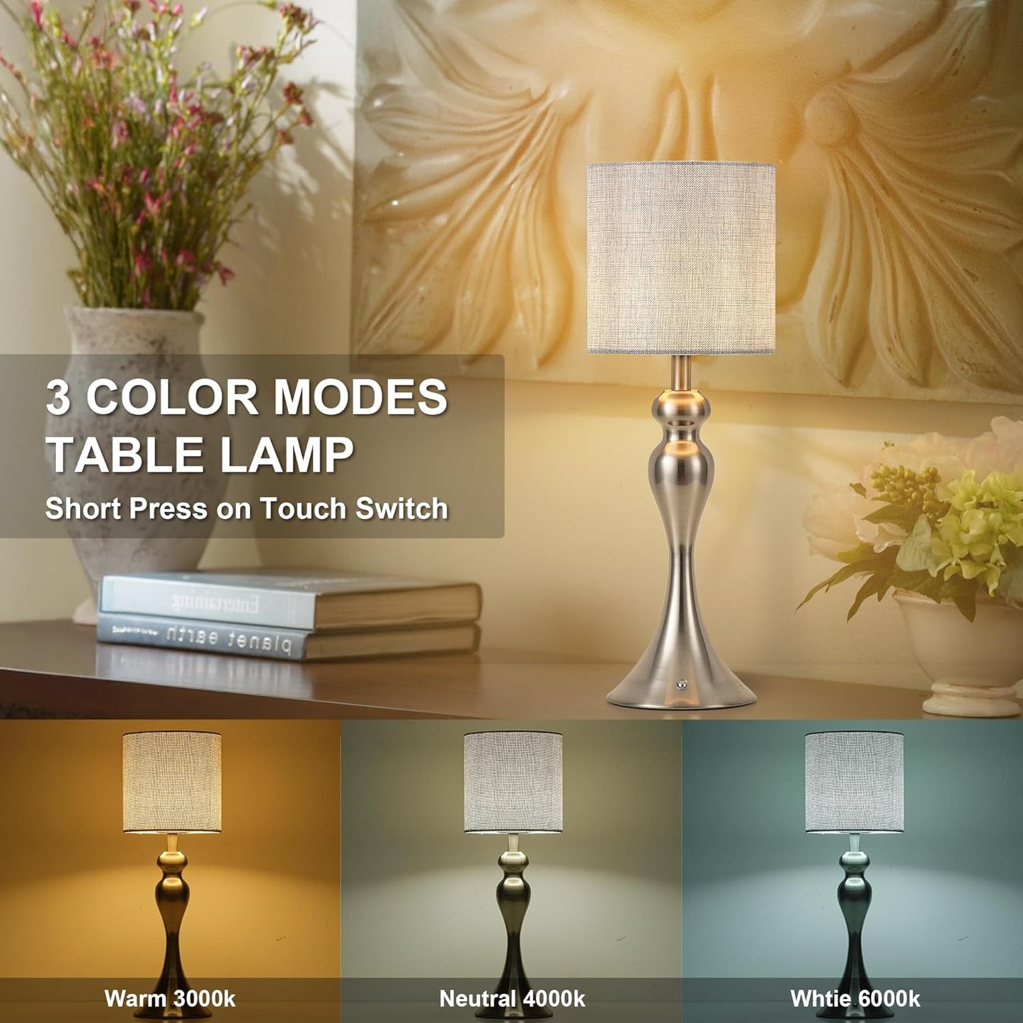 Touch 3-Way Dimmable Desk Lamp for Night Stands / Drum Shade - Nickel
