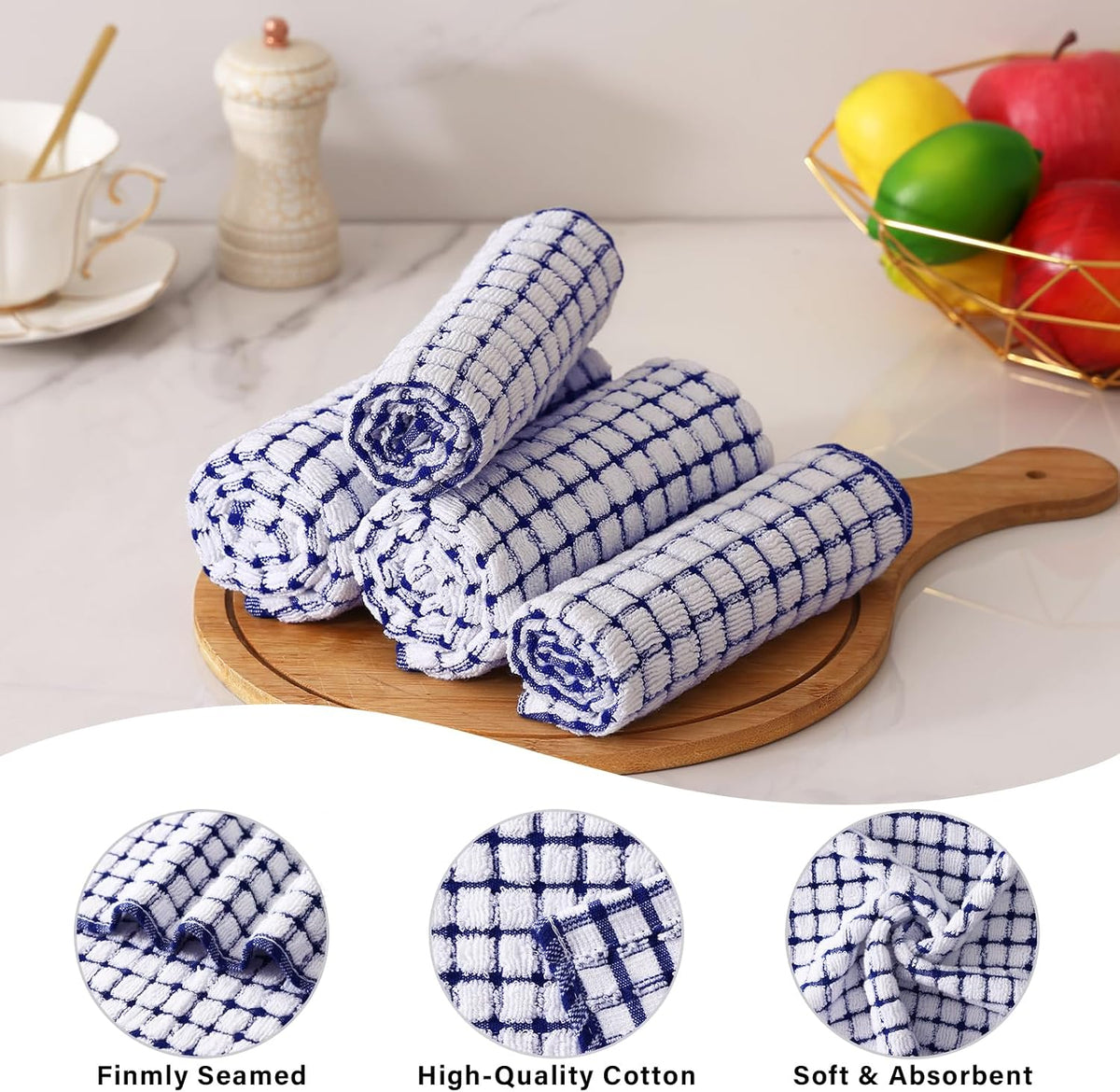 Homaxy Kitchen Towels and Dishcloths Set, Set of 16, Blue | Cotton Terry Kitchen Dish Towels, Super Soft and Absorbent