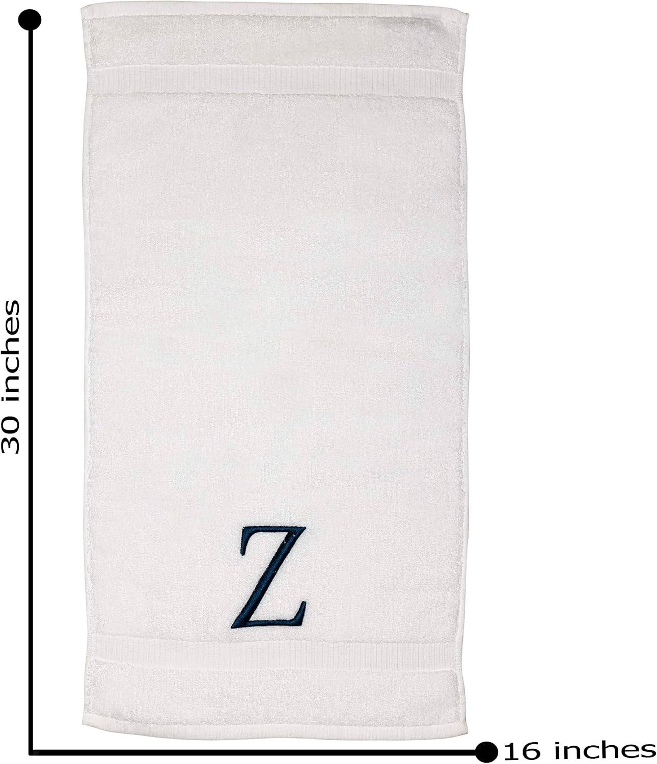 White with Navy Monogrammed Hand Towels for Bathroom - Set of 2 Letter Z | Luxury Hotel Quality Initial Towels For