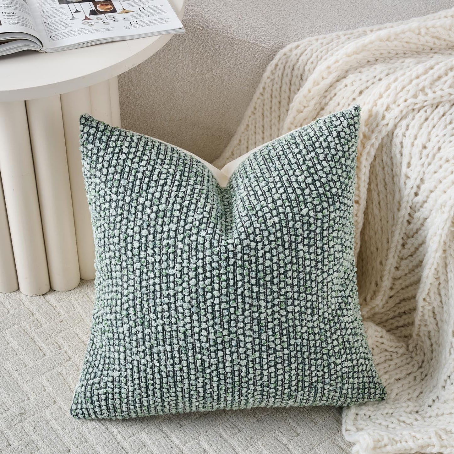 Striped Throw Pillow Covers Textured Boucle Chic Morden Boho Accent / Green / 16 x 16 / Set of 2