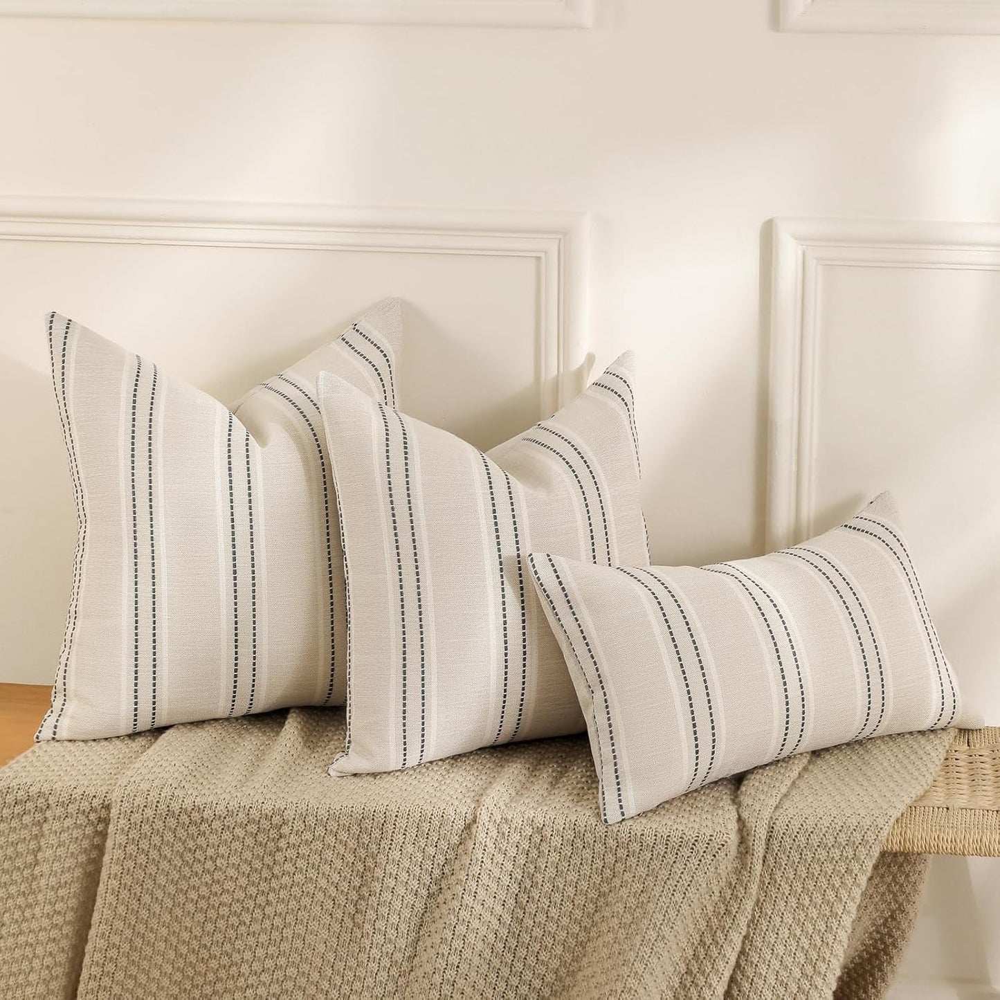 Throw Pillow Covers Striped Pillow Covers Textured Linen Decorative / Grey / 20 x 20 / Set of 2