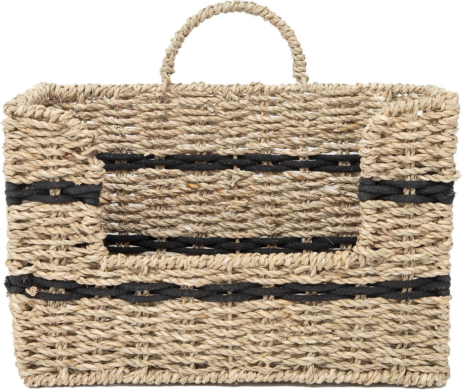 Handmade Seagrass Woven Hanging Basket / Rectangular Opening / Black / 11.81 x 4.33 x 7.87