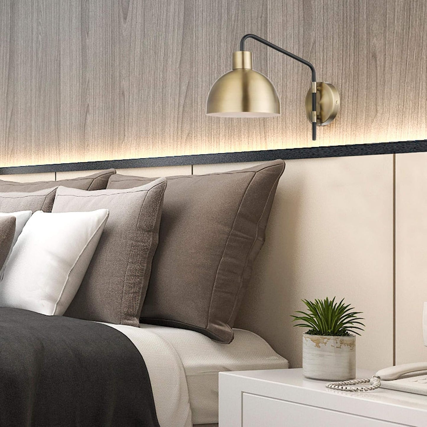Globe Electric 1-Light Antique Brass Plug-in or Hardwire Wall Sconce with in-Line On/Off Switch