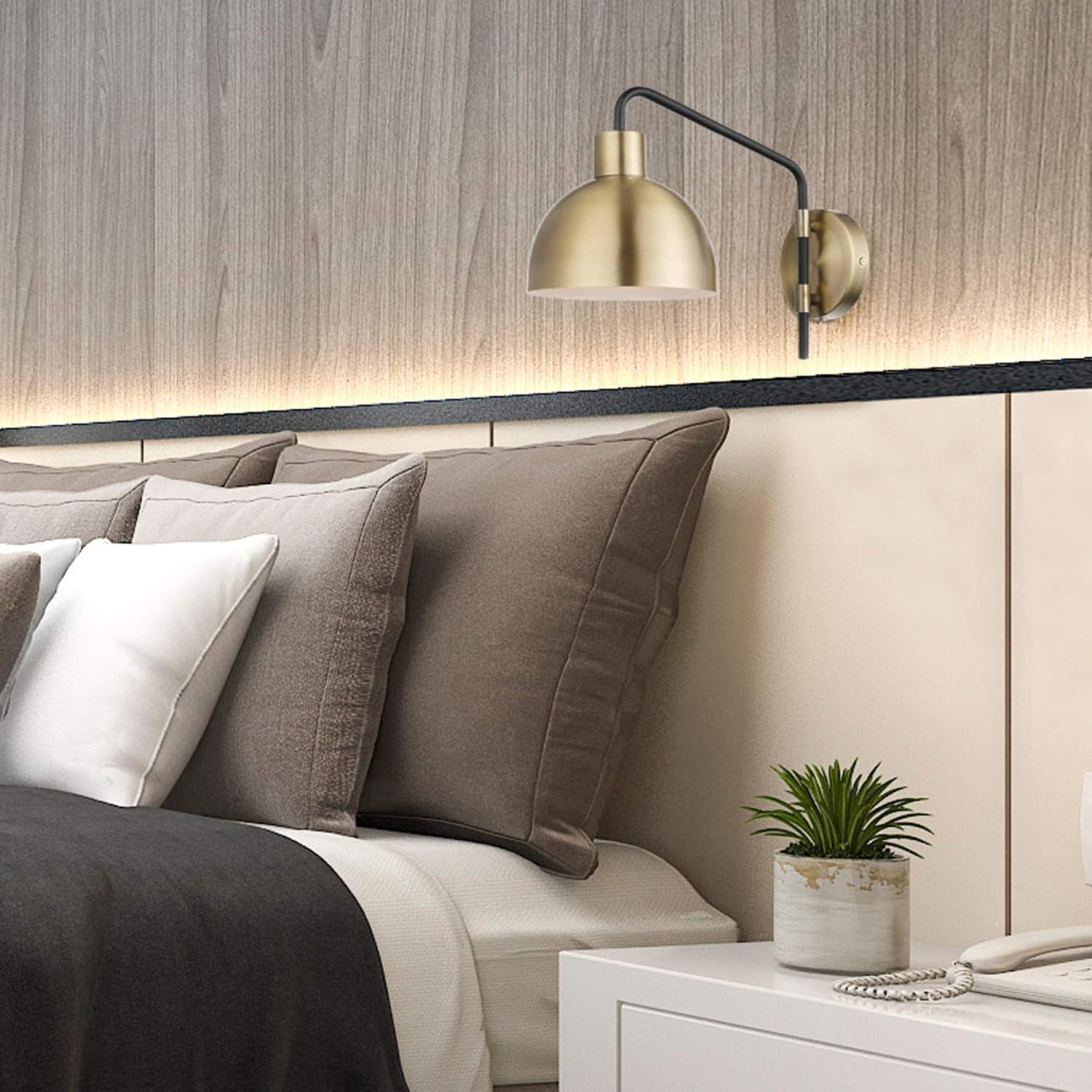 Globe Electric 1-Light Antique Brass Plug-in or Hardwire Wall Sconce with in-Line On/Off Switch