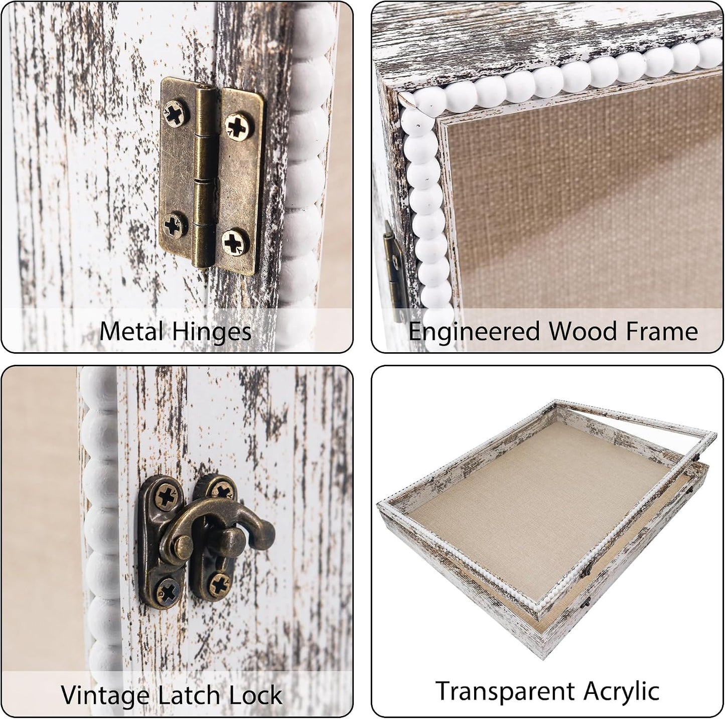 FramePro Large Shadow Box White 16x20 Front Open with Hinge Beaded Designed Graduation Display Case with Linen Back