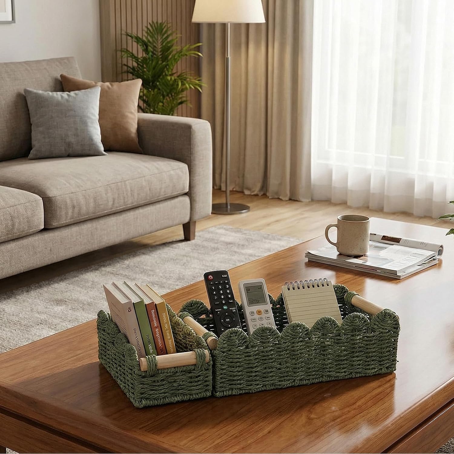 Wicker Baskets / 2 Sizes Toilet Paper Storage Basket Scalloped Basket / Set of 2
