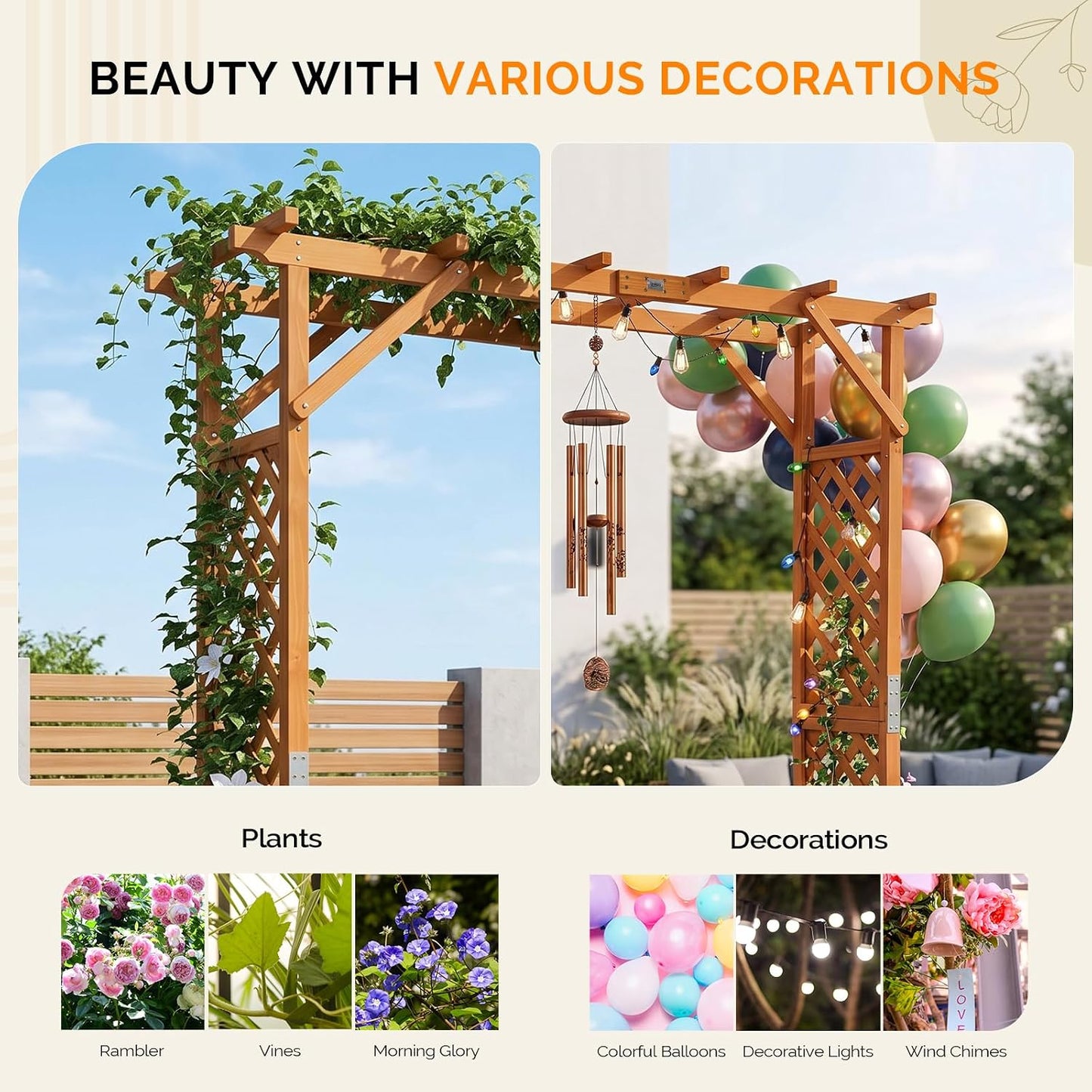 VINGLI Wooden Garden Arbor with Planter, Wedding Arch for Ceremony, Wood Garden Arbour Trellis for Plant Climbing