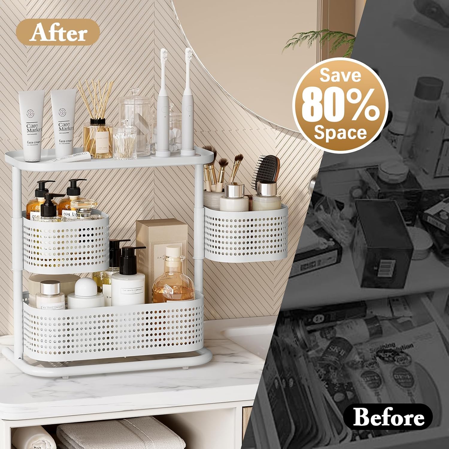 KINGRACK Metal Bathroom Counter Organizer，Rotating Countertop Storage Shelf | 3 Tier, Vanity Tray for Makeup &