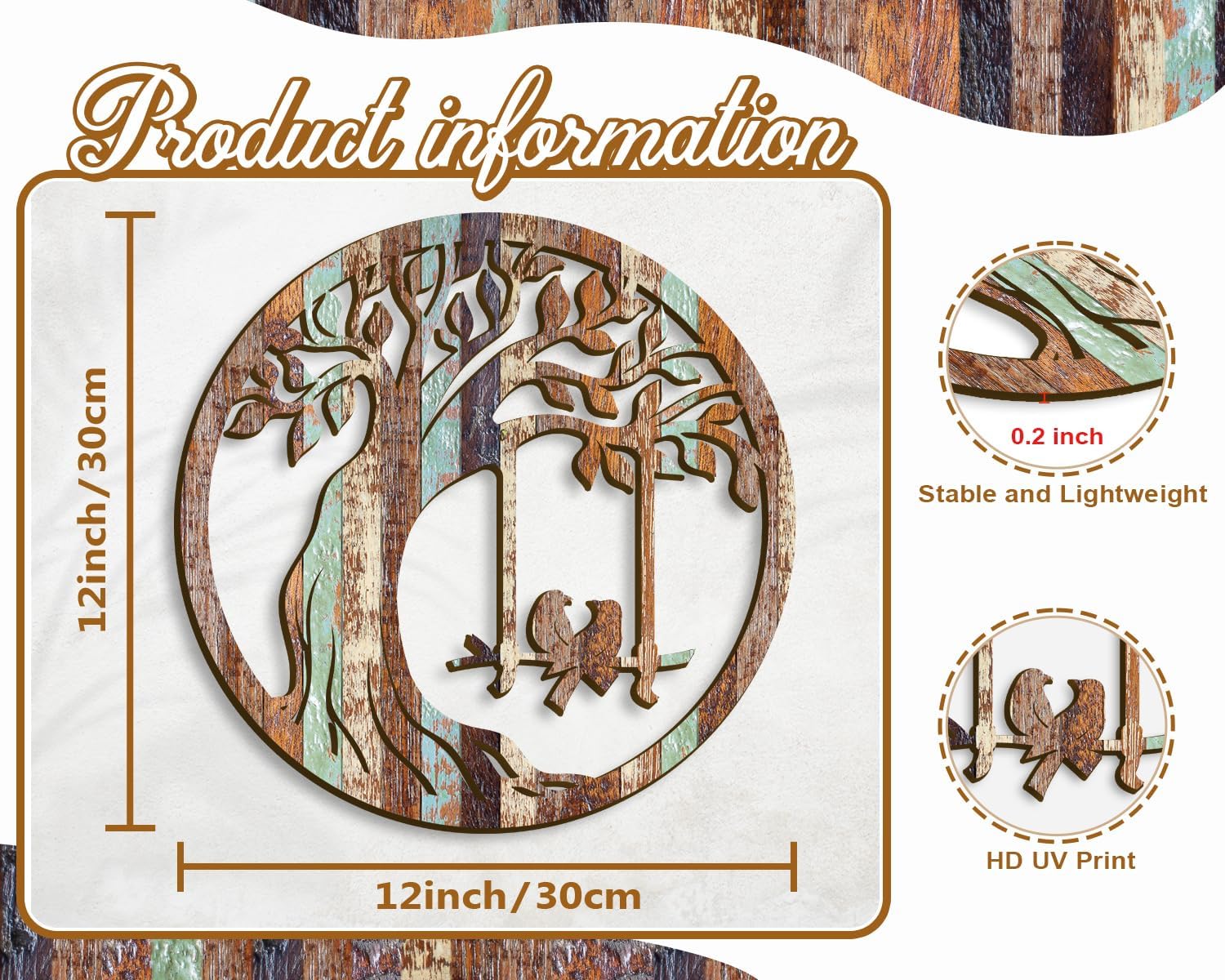 Wooden Wall Plaque of Tree of Life Birds Rustic Wall Hanging Decor / Brown