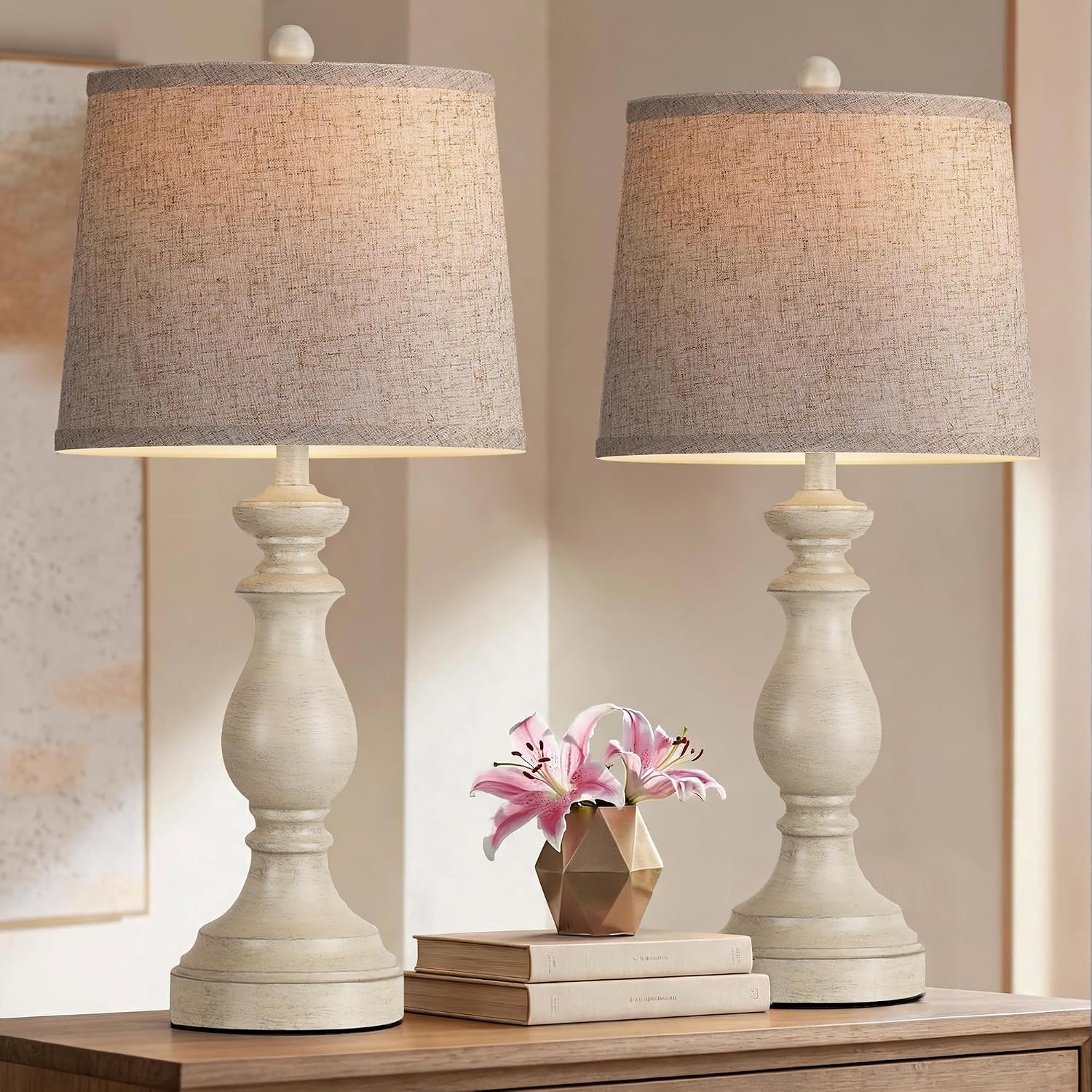 PARTPHONER Traditional Table Lamp Set of 2, Rustic Farmhouse Table Lamps for Living Room Bedroom, 27" Bedside Desk