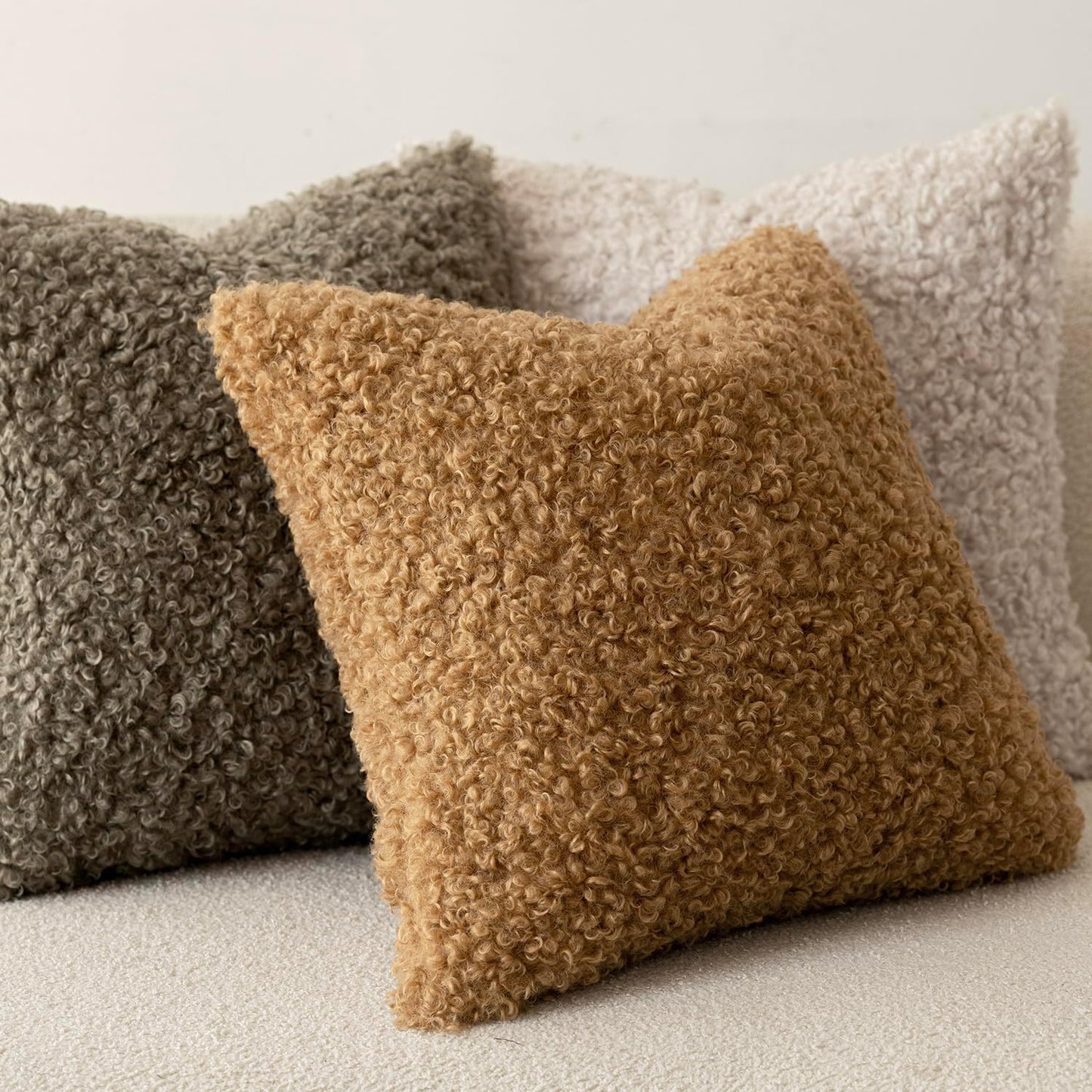 Faux Fur Throw Pillow Cover Accent Sherpa Pillow Fuzzy Soft / 18 x 18 / Bronze / Set of 2