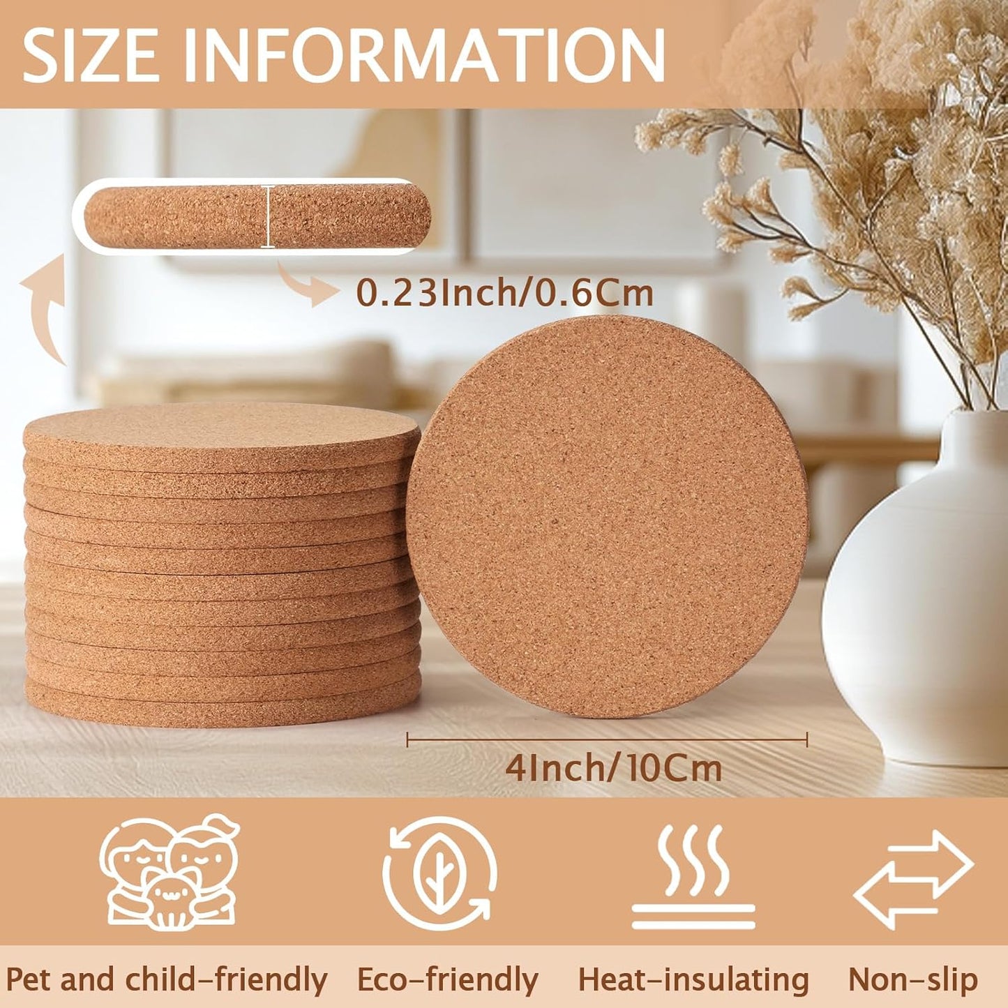 Cork Coasters for Laser Engraving / Round / Set of 160