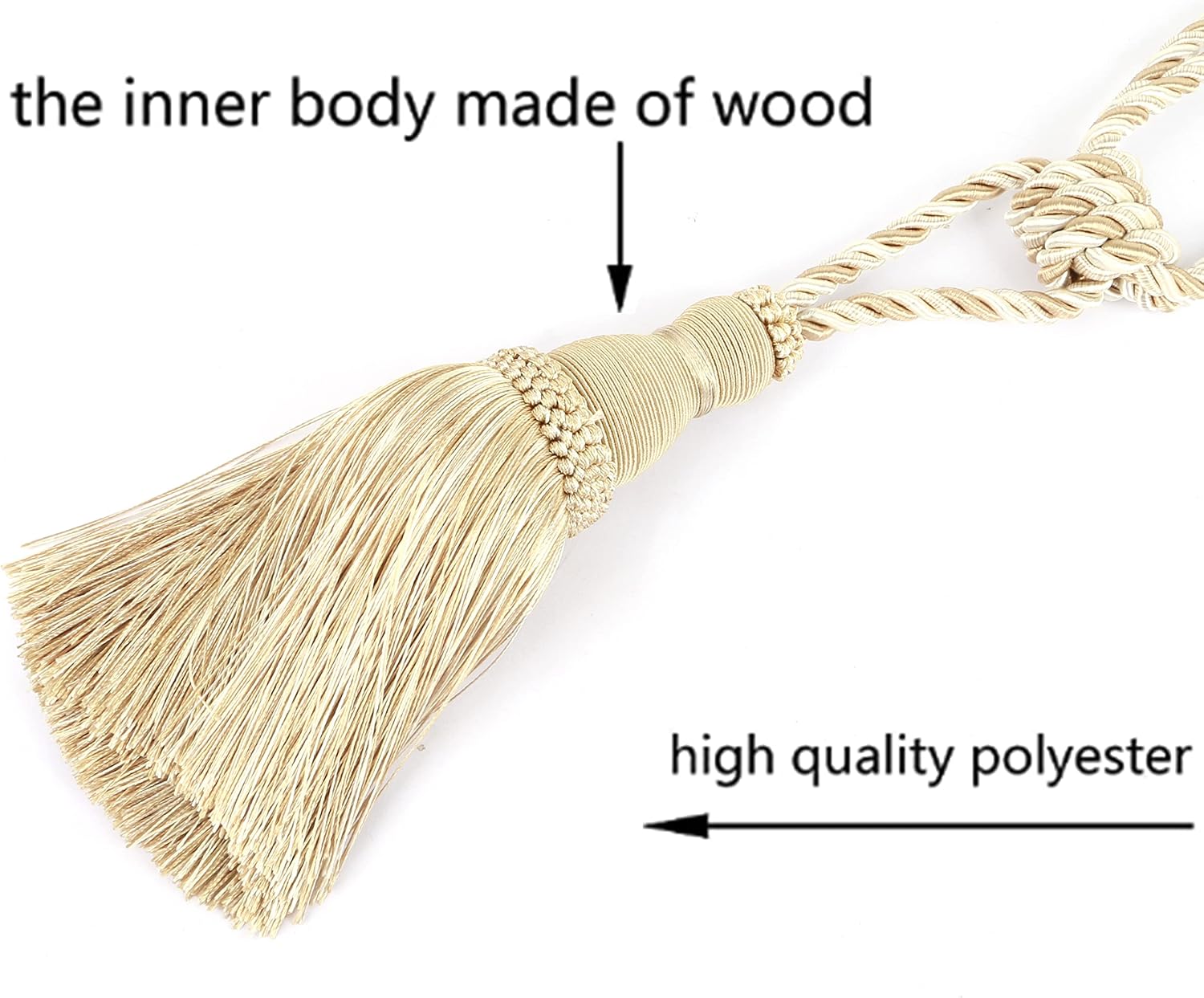BEL AVENIR 4 Pack Curtain Tiebacks Tassel Drapery Tie-Backs Rope Holdbacks | Handmade, Home Office Hotel Decorative