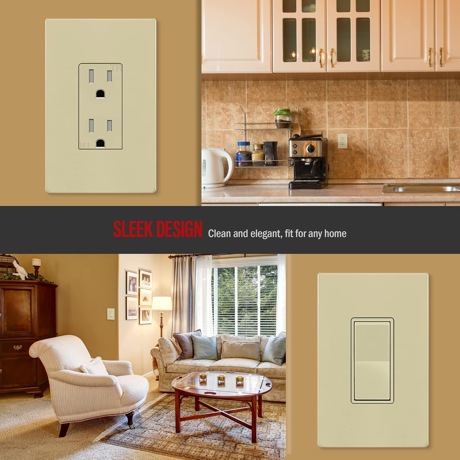 ENERLITES 1-Gang Ivory Mid-Size Screwless Decorator Wall Plate, 10 Pack | Size 4.88" x 3.11", Plate cover Fits light