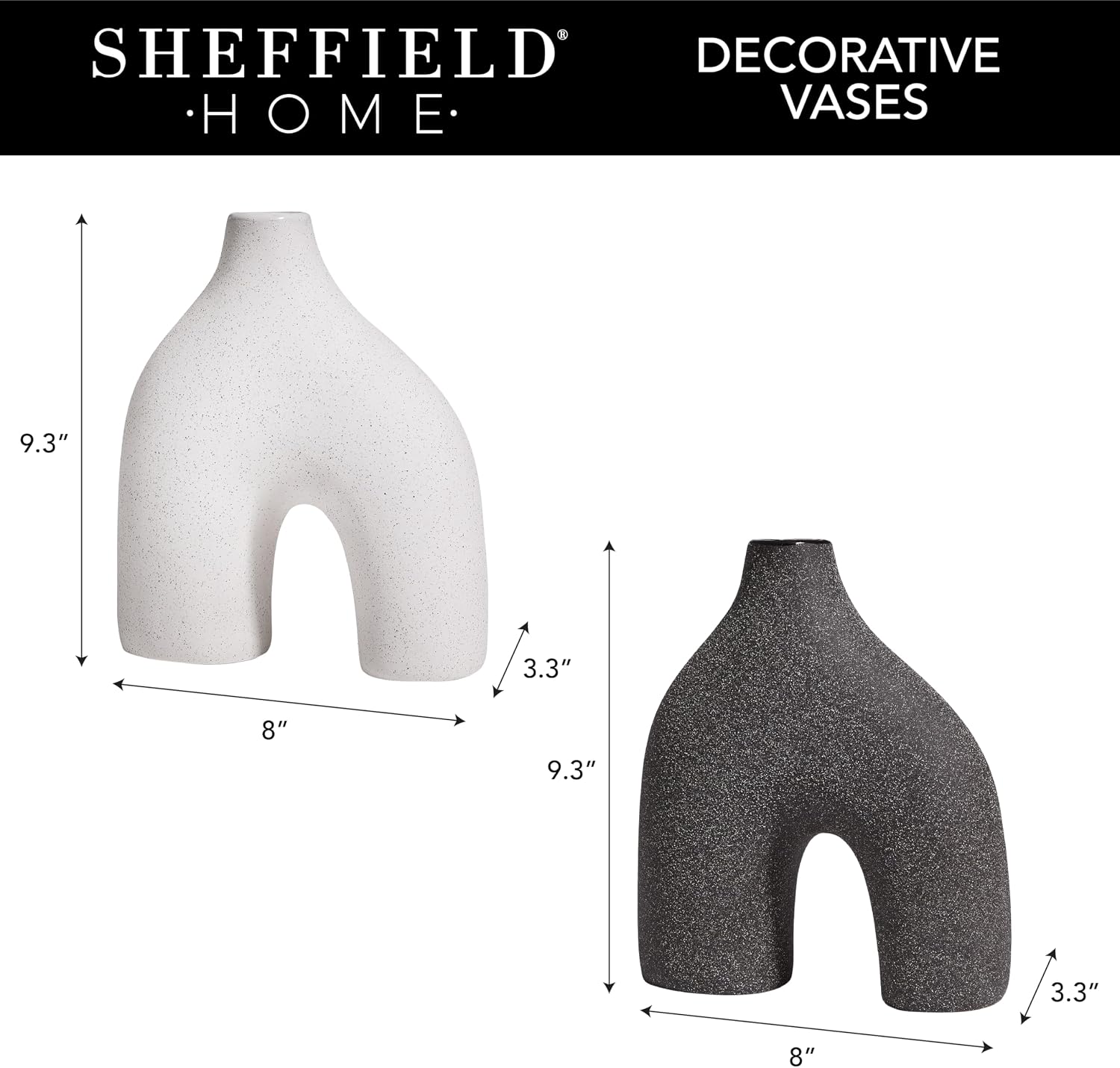Modern Round U-Shaped Vase / 8 x 3.35 x 9.3 / White/black - U-shaped / Set of 2