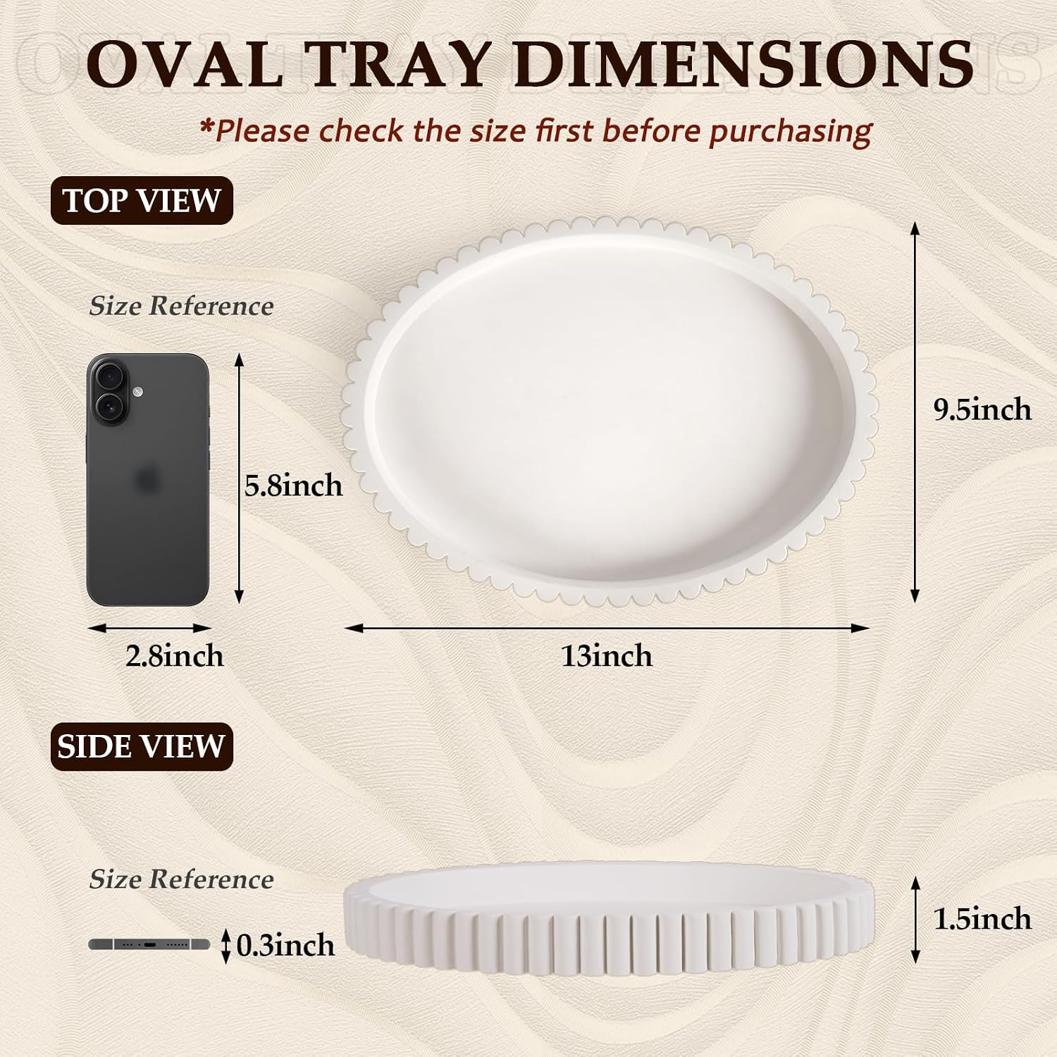 Oval Tray / 13" Concrete Tray / White / 13 x 9.5 x 1.5