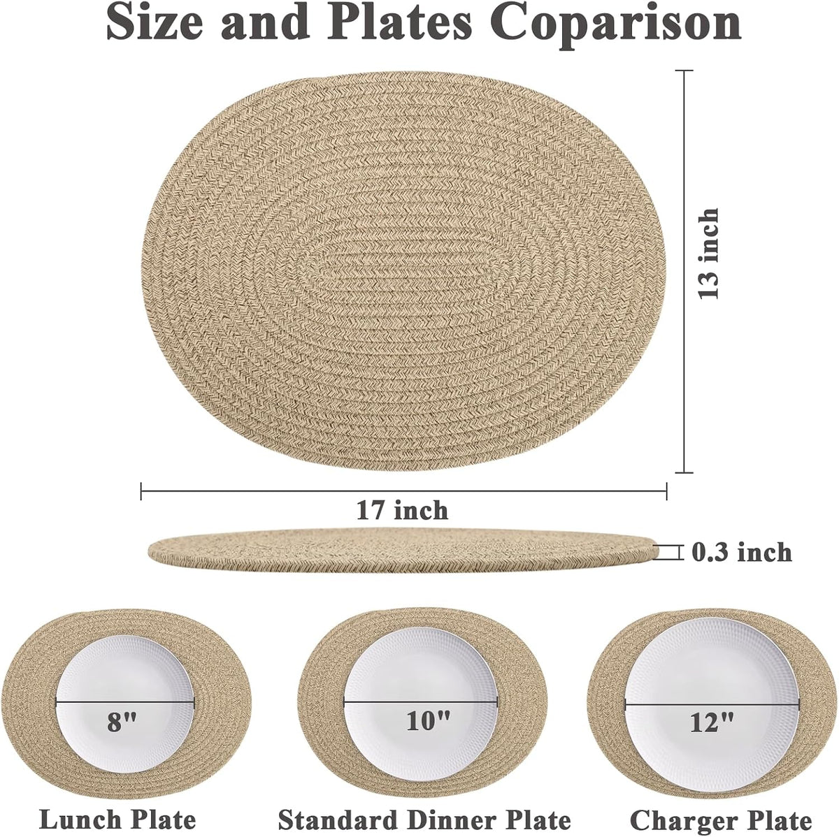 Oval Woven Placemats Set of 6, Boho Cotton Rope Braided Table Mats, 17x13 Inches Non Slip Heat Resistant Place Mats for