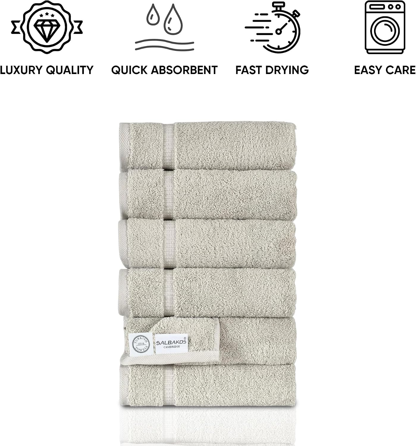 SALBAKOS 6-Piece 100% Turkish Cotton Hand Towels, 16x30 inch, Stone | Large Size Thick Super Soft Highly Absorbent