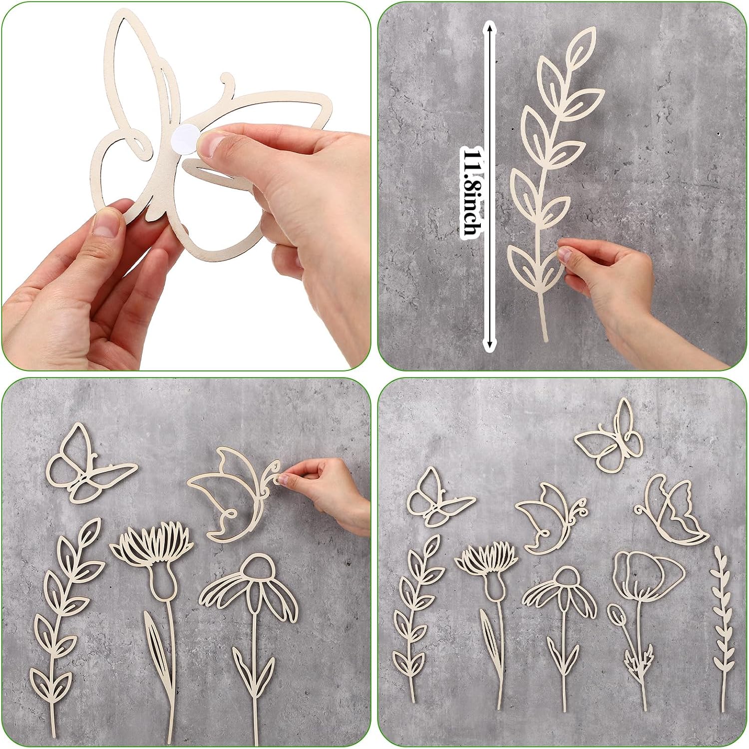 Wooden Wildflower Wall Decor Boho Flower Cutout Nursery Decor Floral Sign Decal / Set of 9