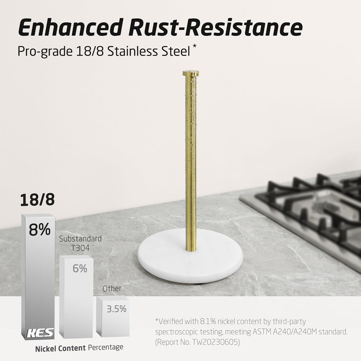 KES Natural Marble Paper Towel Holder Gold Countertop, Brushed Gold | Kitchen Standing Paper Towel Holders, Heavy