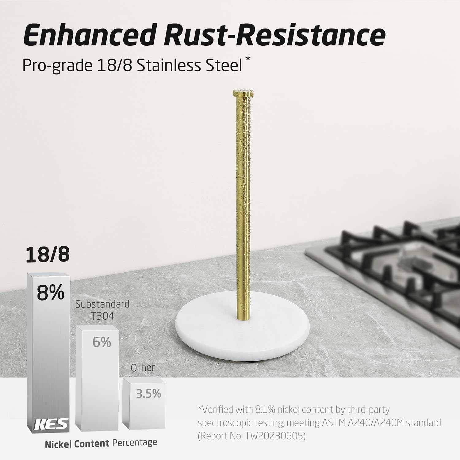 KES Natural Marble Paper Towel Holder Gold Countertop, Brushed Gold | Kitchen Standing Paper Towel Holders, Heavy